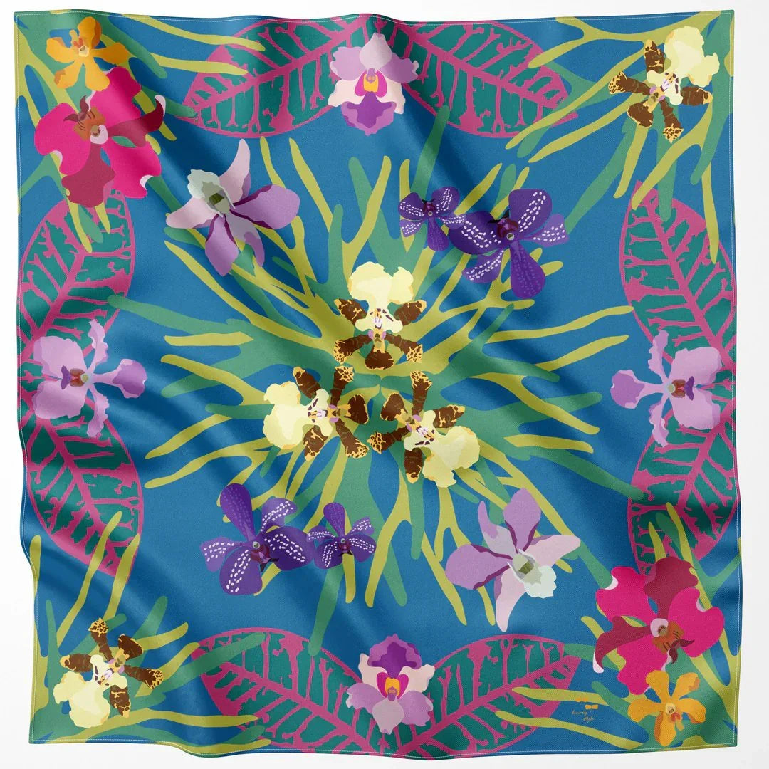 BINARY STYLE | Orchidea Blue Cotton Scarf