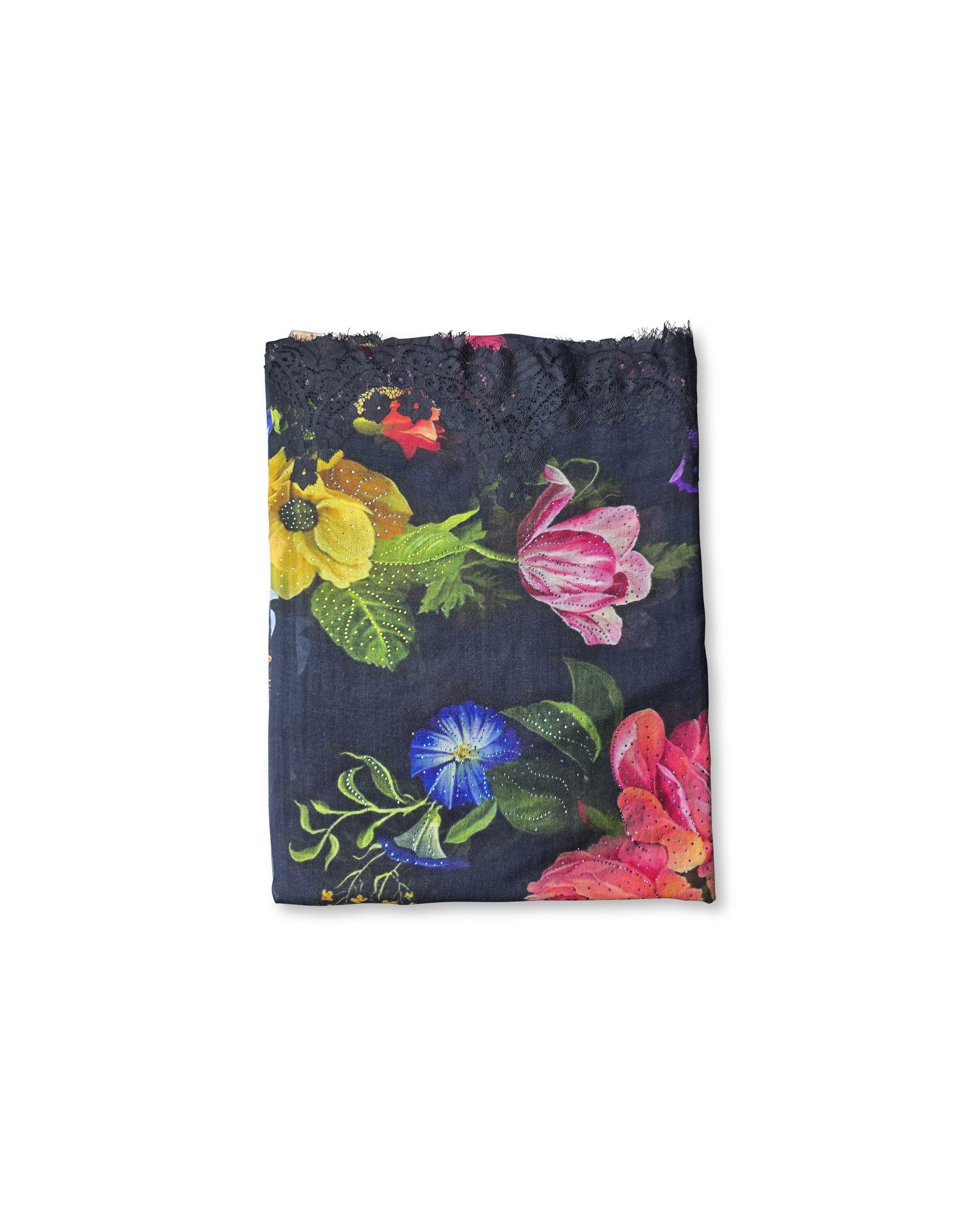 QUEENMARK | AN Printed Shawl 2024 Assorted Black Color Flower