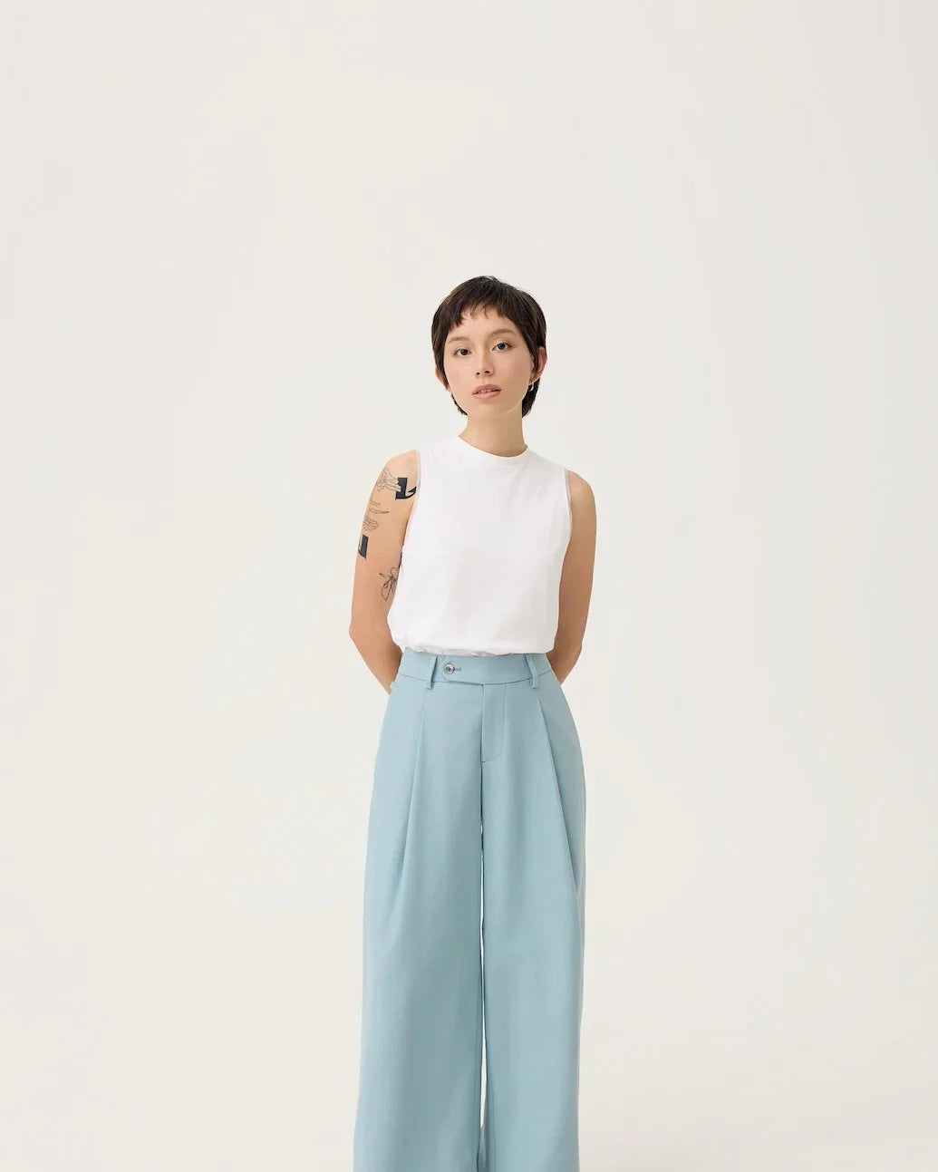 3EIGHTH | Nagare Pleat Trousers in Steel Blue