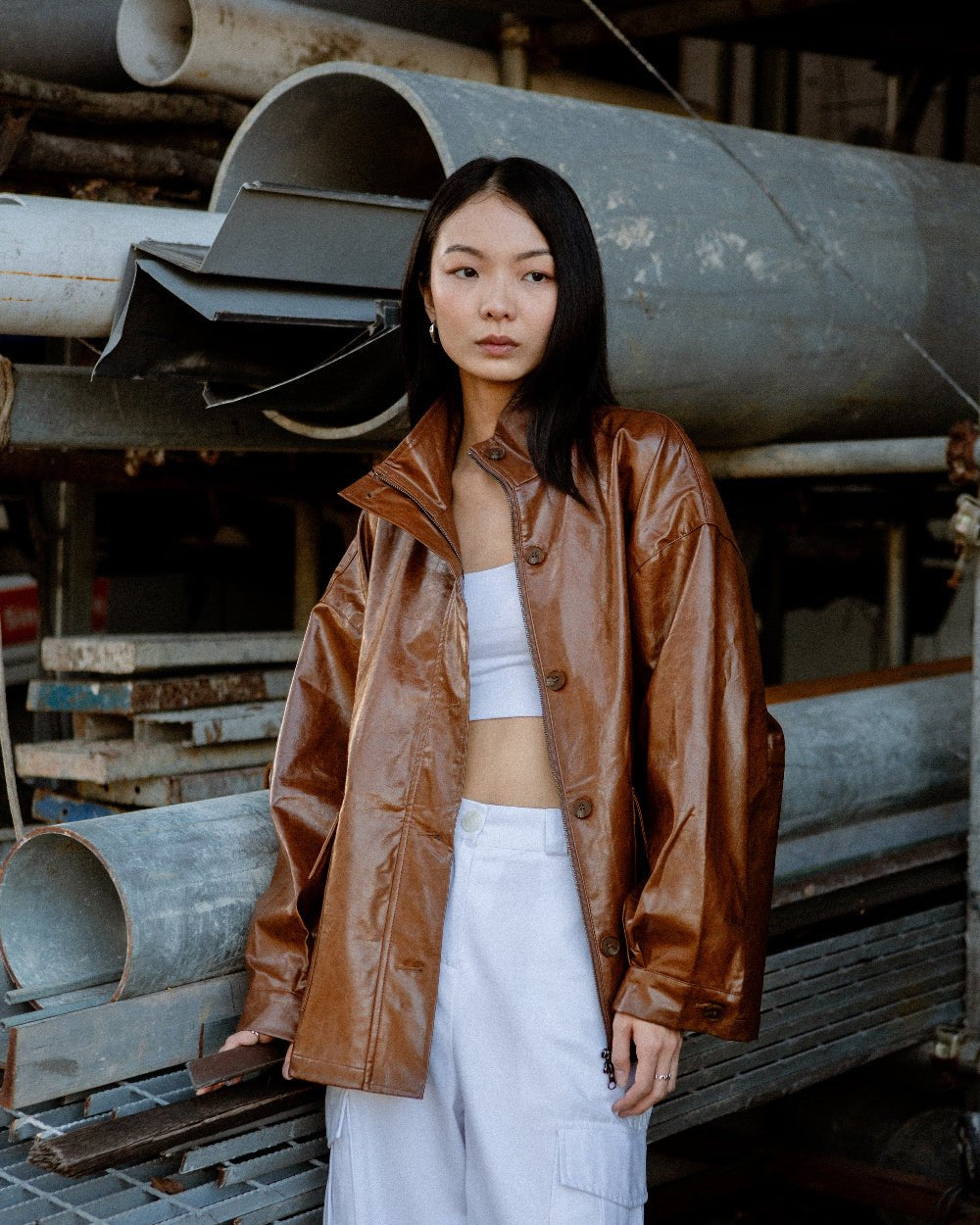 SAERO COLLECTIVE | Ryu Oversized Lacquer Jacket | Pecan Brown