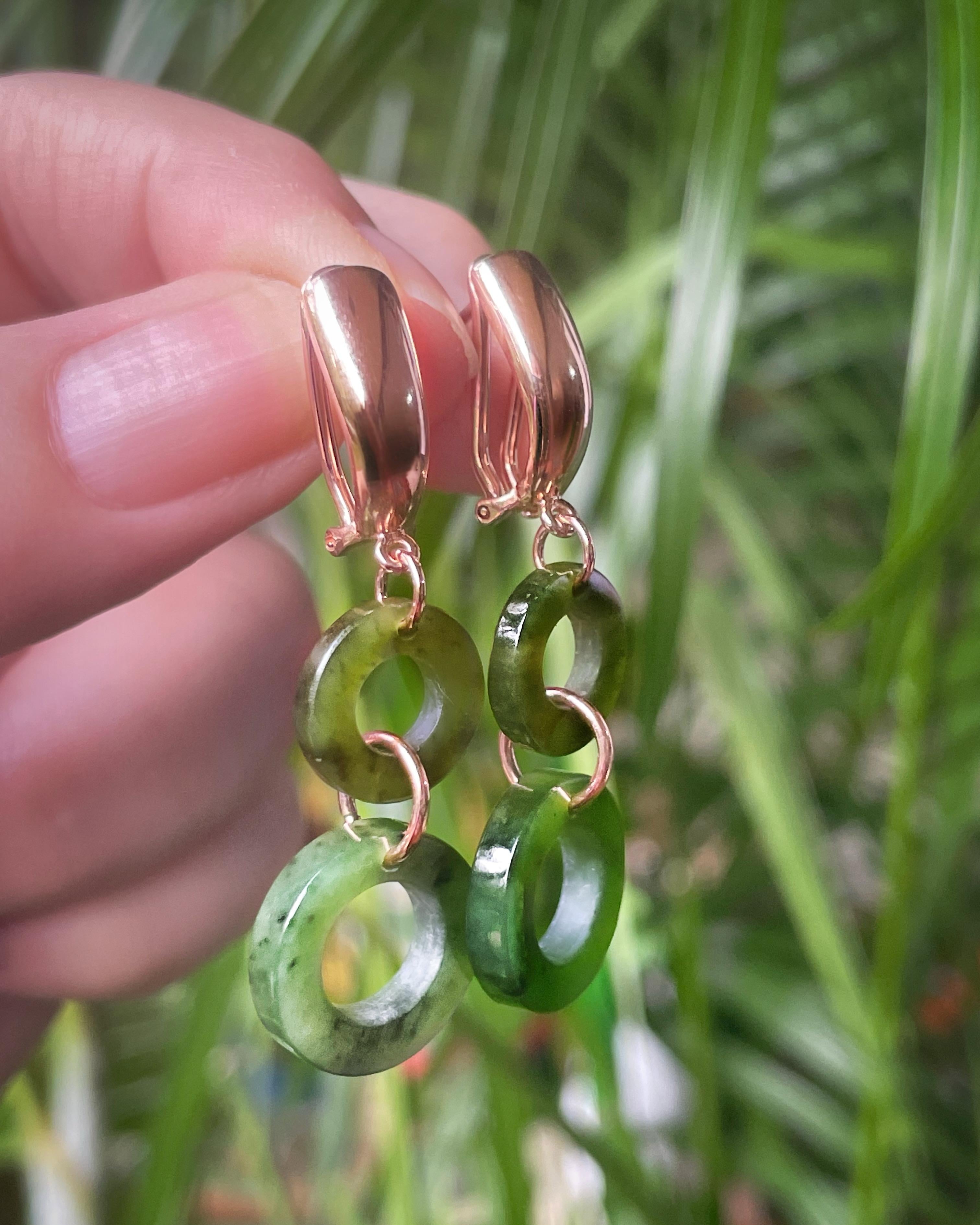 MARILYN TAN JEWELLERY | Nephrite Green Jade Lucky 8 Clip and Post Earrings