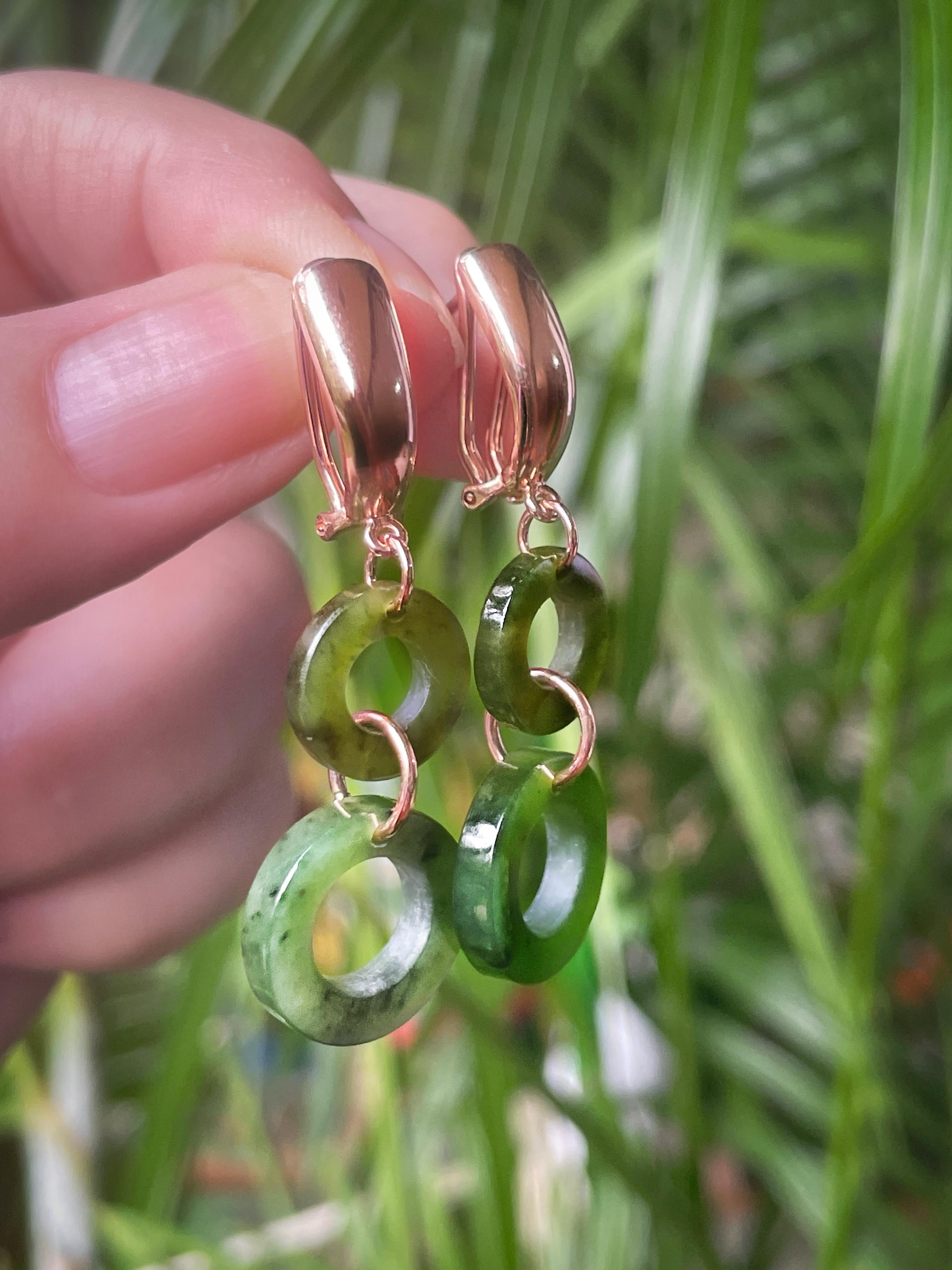MARILYN TAN JEWELLERY | Nephrite Green Jade Lucky 8 Clip and Post Earrings
