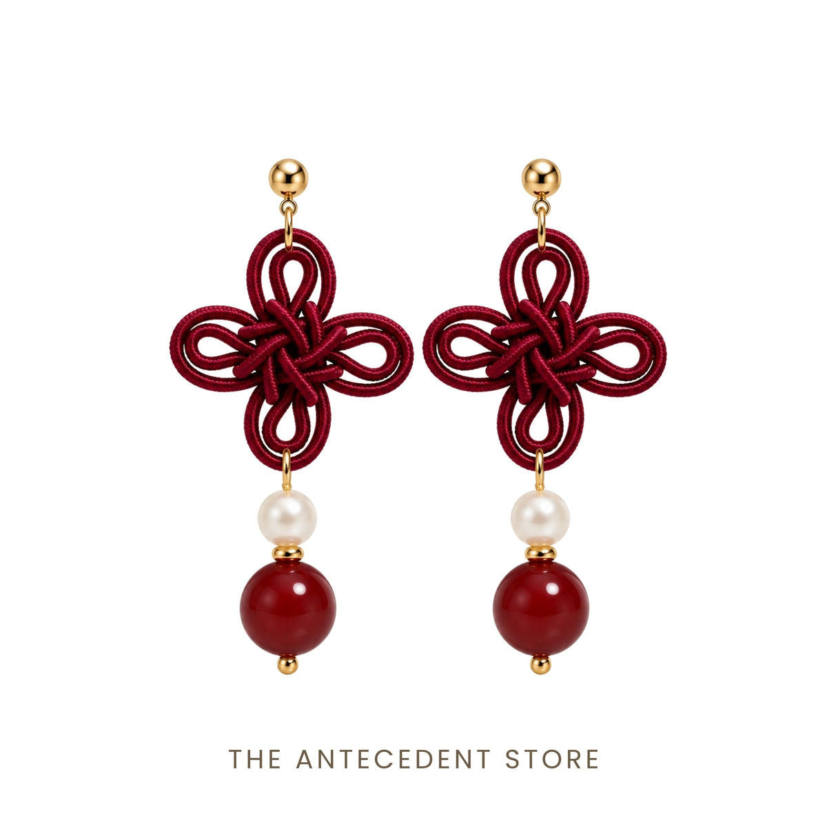 THE ANTECEDENT STORE | 吉祥结 | Statement Auspicious Knot With Red Agate Earrings