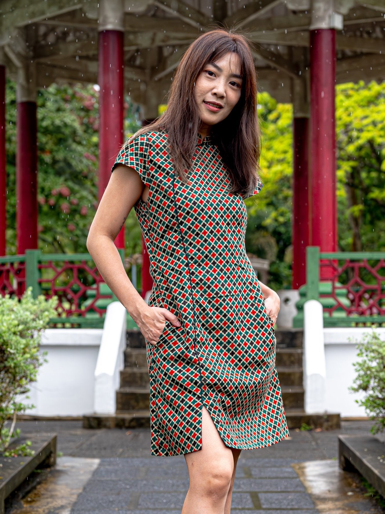 NIMBU | Gingham Women's Dress With Pockets In Checkered Green