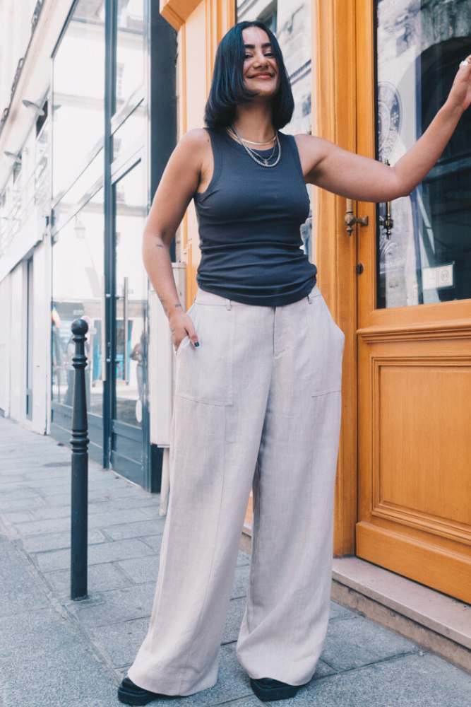 OLIVE BASICS | Jesse Wide-Leg Pocket Pants in TENCELâ„¢ Linen