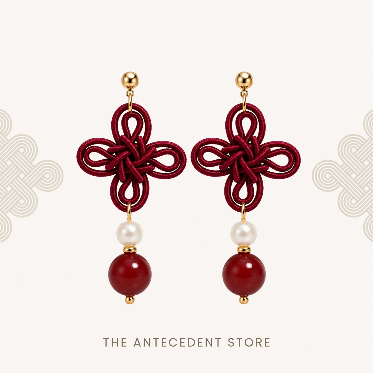 THE ANTECEDENT STORE | 吉祥结 | Statement Auspicious Knot With Red Agate Earrings