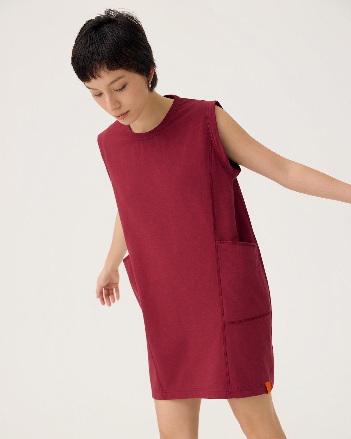 3EIGHTH | Cocoon Jersey Reversible Dress in Burgundy & Sappanwood