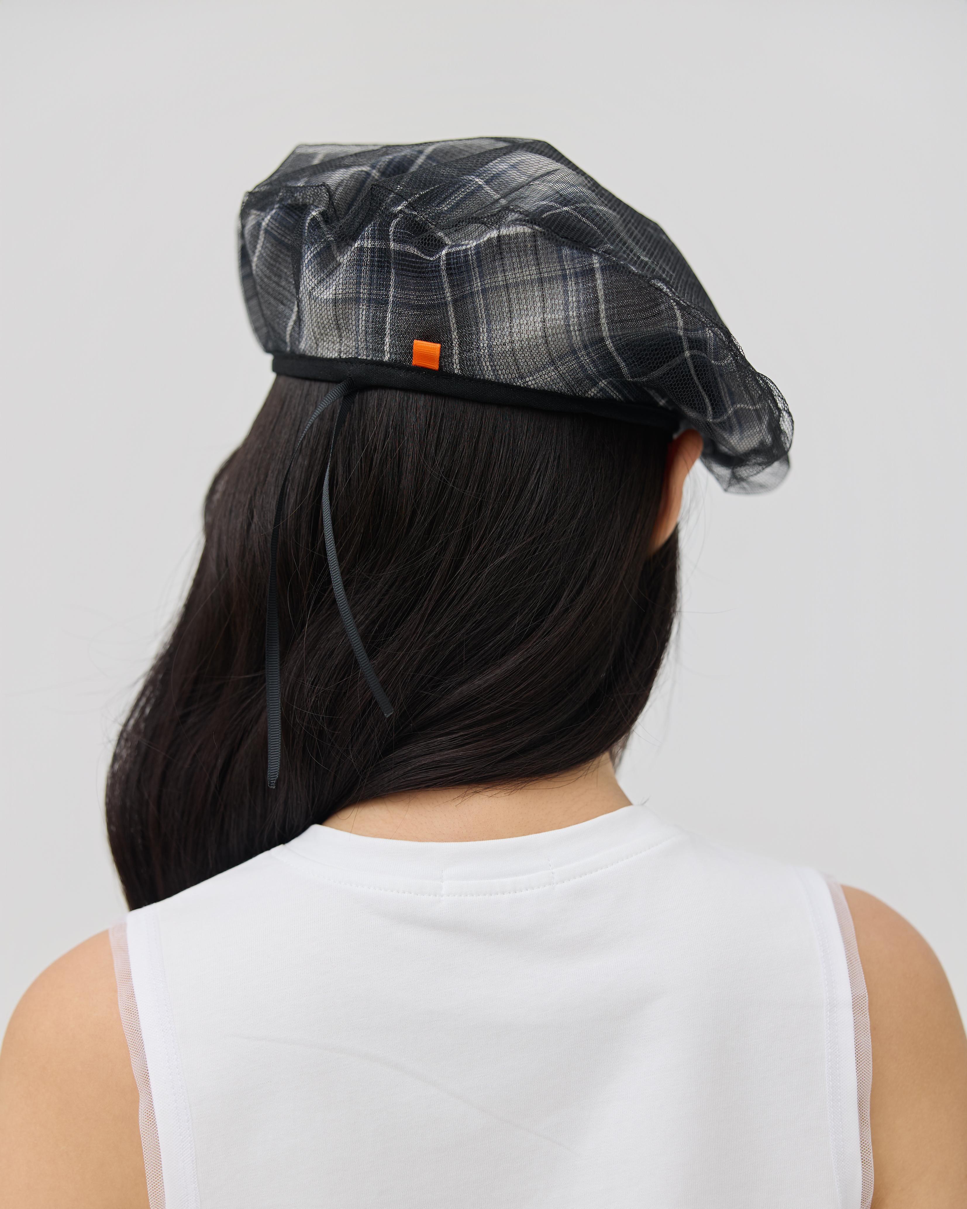 3EIGHTH | Kage Beret in Black Tartan Double Gauze