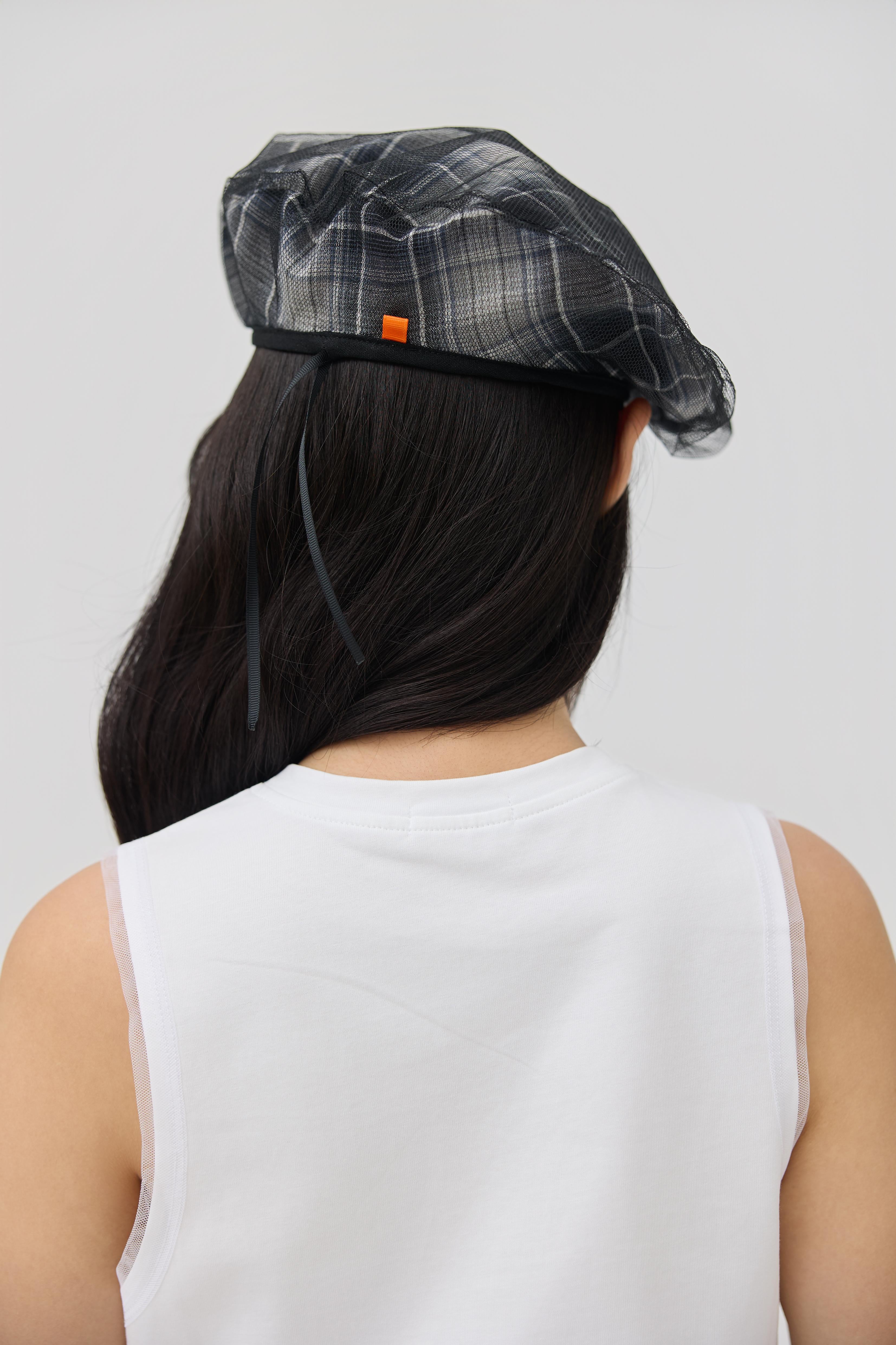 3EIGHTH | Kage Beret in Black Tartan Double Gauze