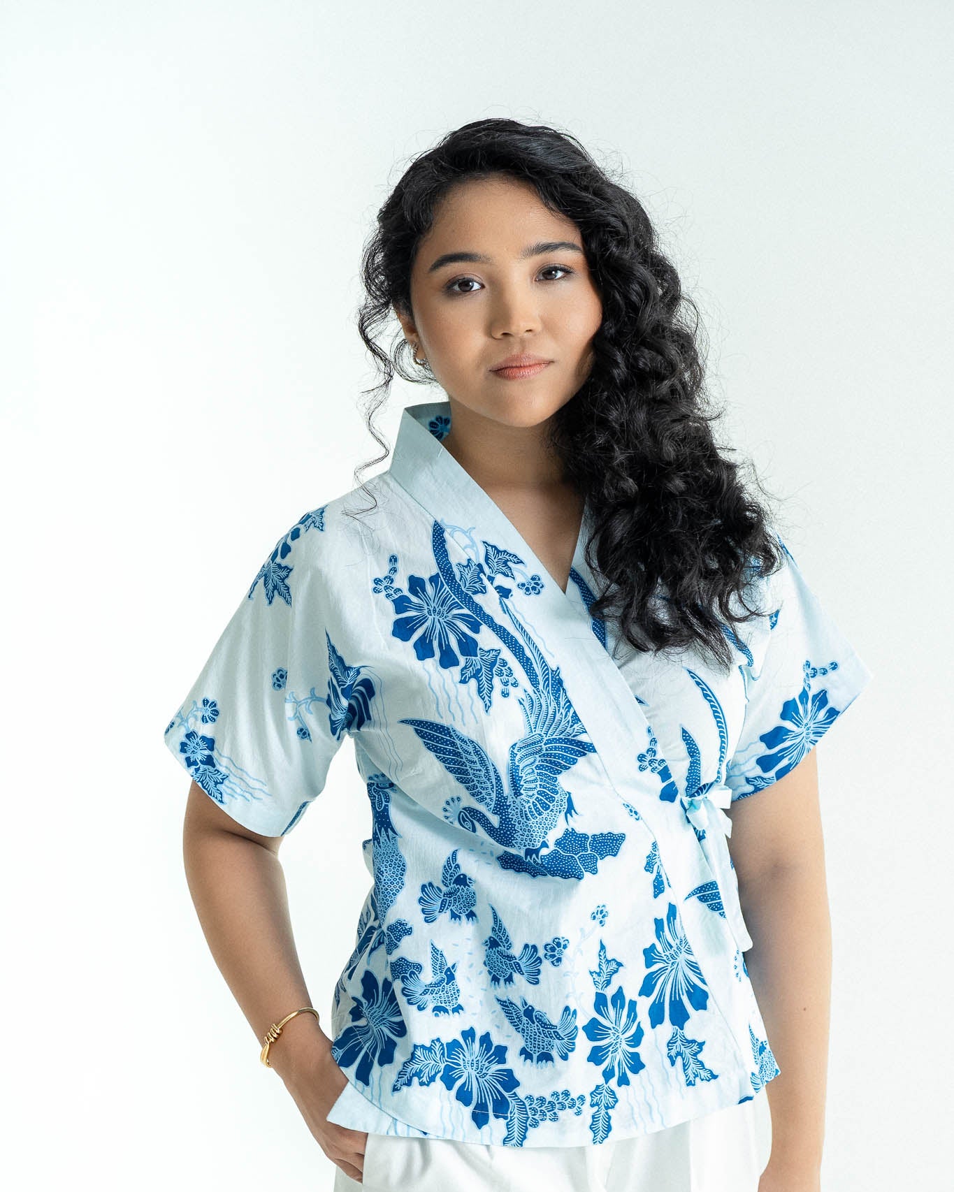 STUDIO GYPSIED | Batik Wrap Blouse In Merak Porcelain