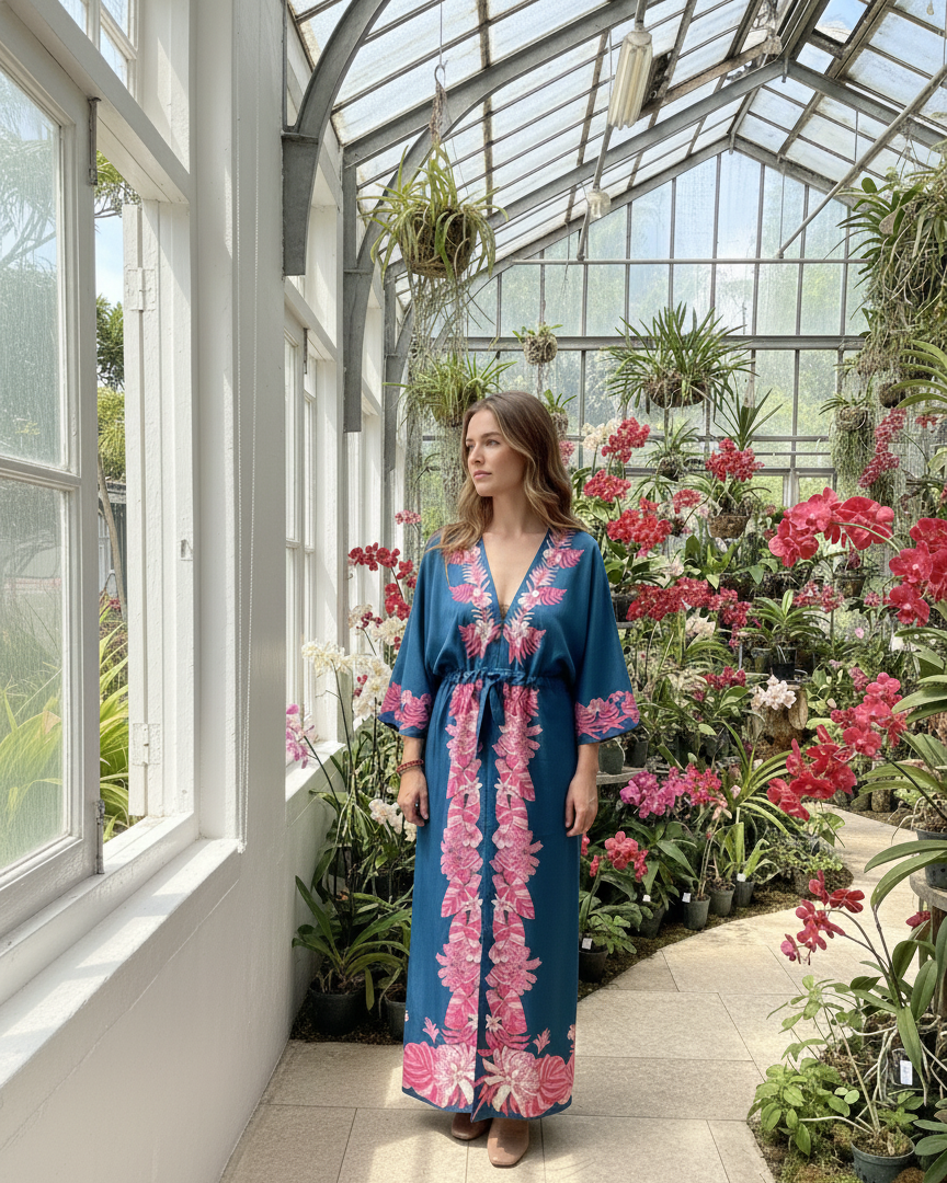 BINARY STYLE | Madame Wong Dress - Orchid Party Navy - Long