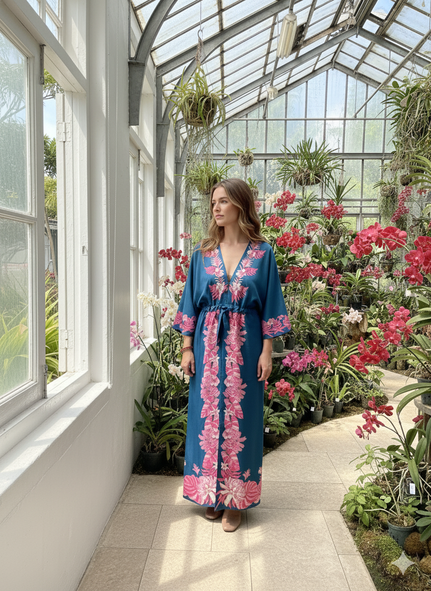 BINARY STYLE | Madame Wong Dress - Orchid Party Navy - Long