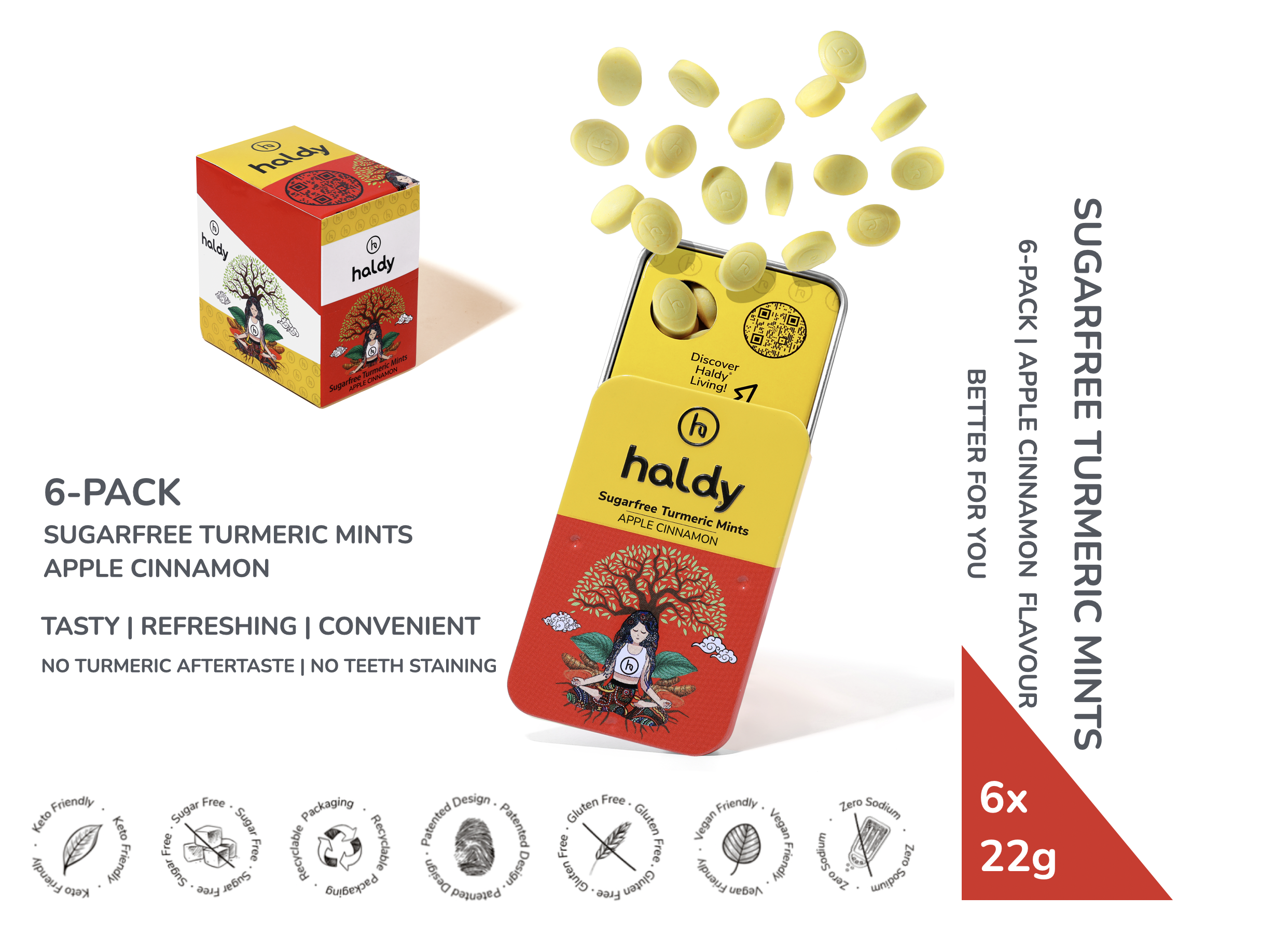 HALDY | Sugarfree Turmeric Mints - Apple Cinnamon (6-Pack)