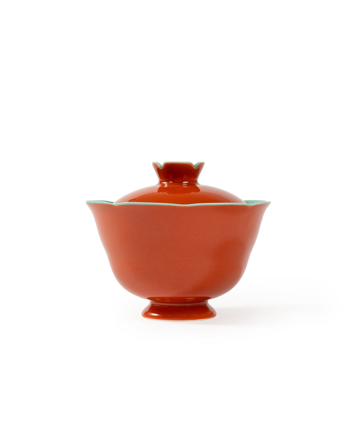 CRAFILAB | Brick Red & Turquoise Tall Fluted Lidded Bowl