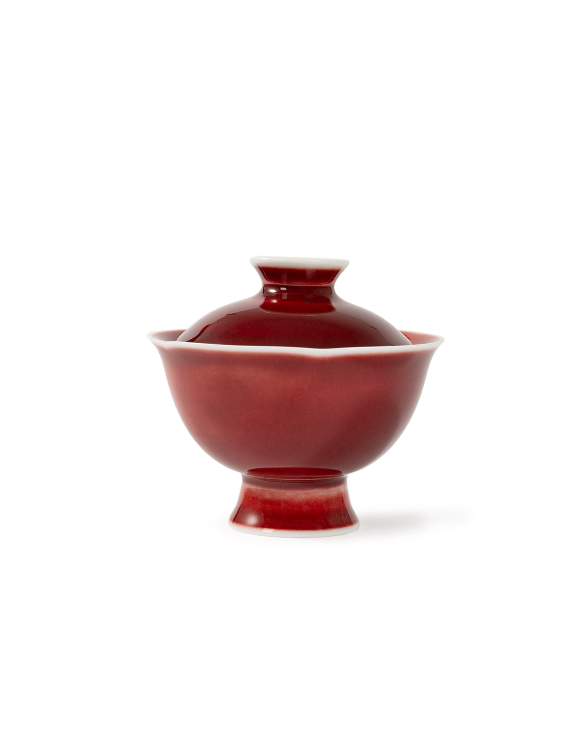 CRAFILAB | Kiln&Changed Cowpea Red & Tall Petal Rim Lidded Bowl