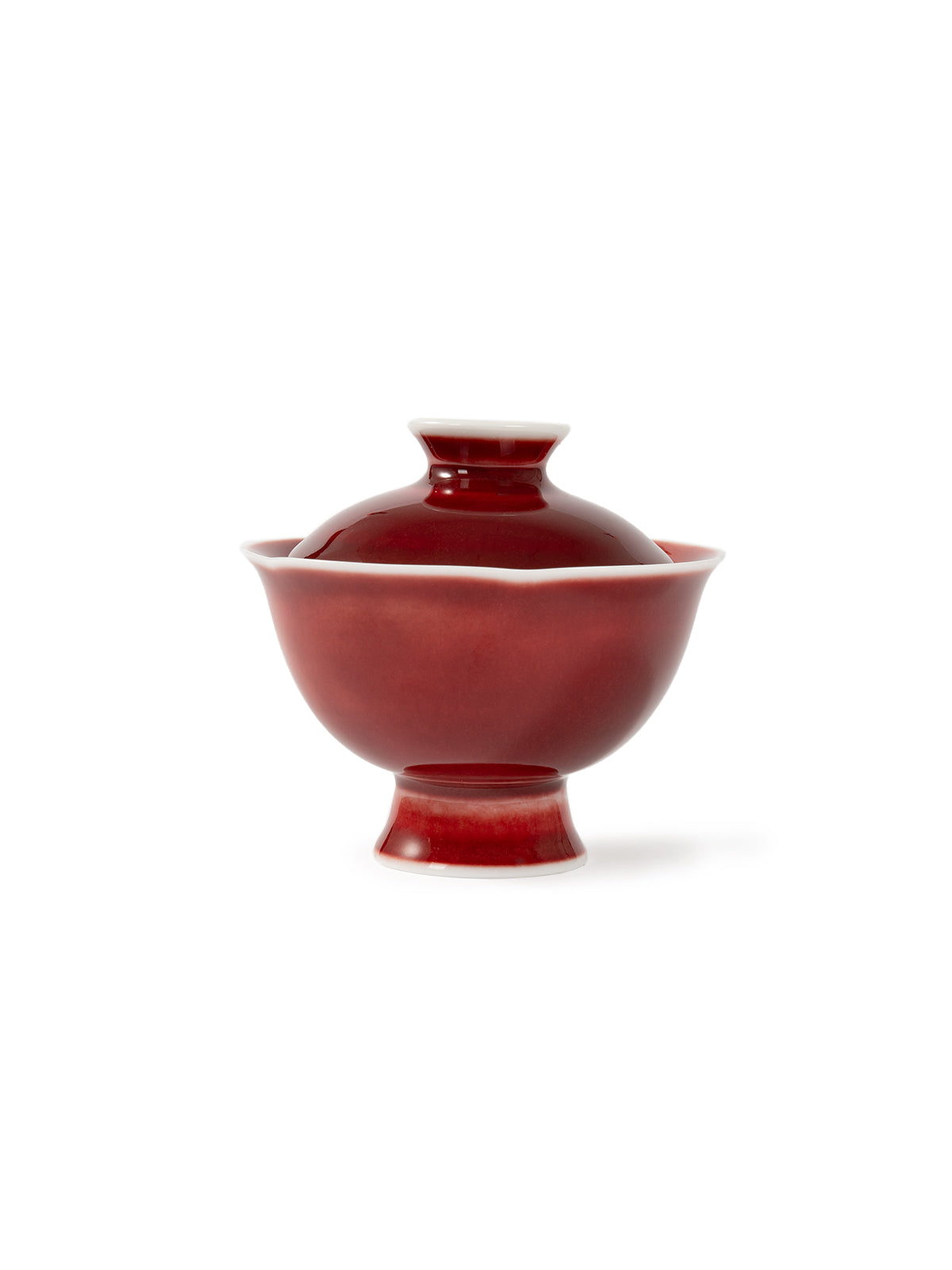 CRAFILAB | Kiln&Changed Cowpea Red & Tall Petal Rim Lidded Bowl