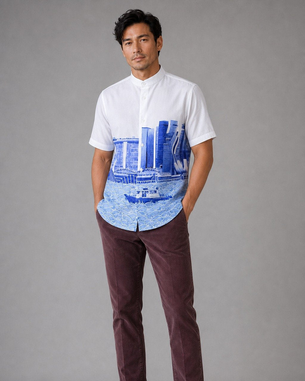 ANS.EIN | SINGAPORE SKYLINE Blue Man Shirt