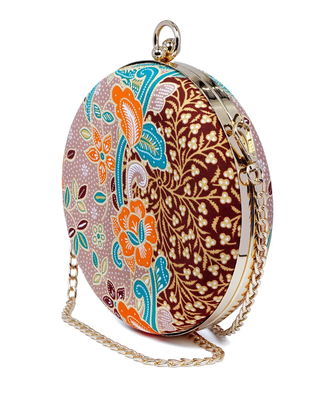 COCOONESE | Round Hard Case Bamboo Handle Bag - Kawung (BN)