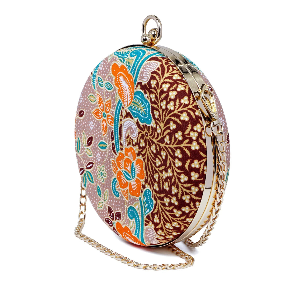 COCOONESE | Round Hard Case Bamboo Handle Bag - Kawung (BN)