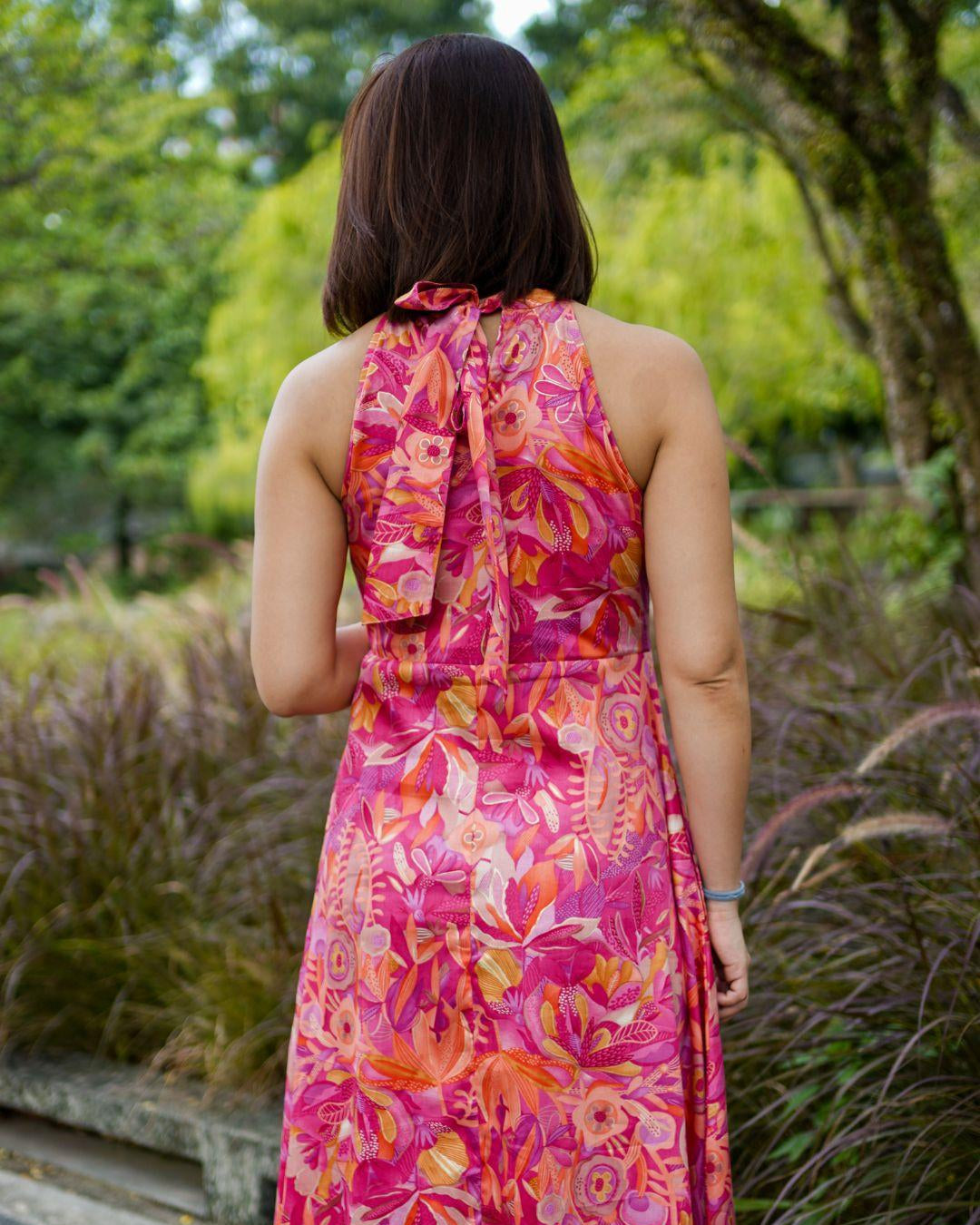 NIMBU | Eden Hot Pink Women's Long Halter in Muslin Cotton