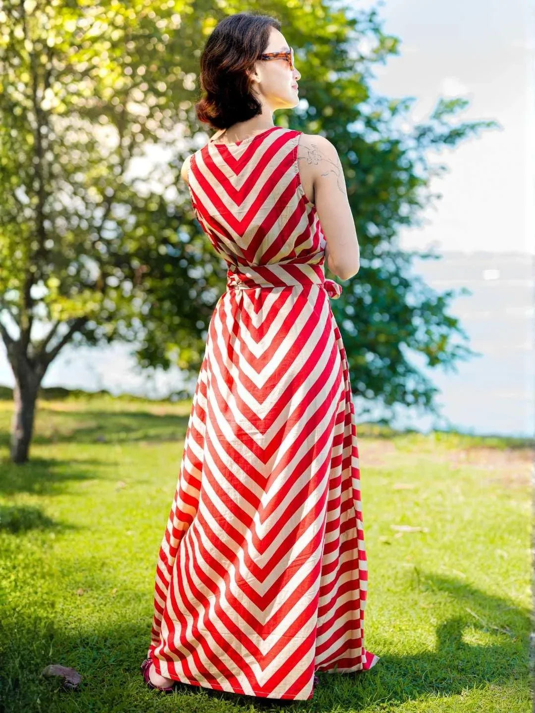 NIMBU | Vela Women's Wave Dress In Red With Obi Belt