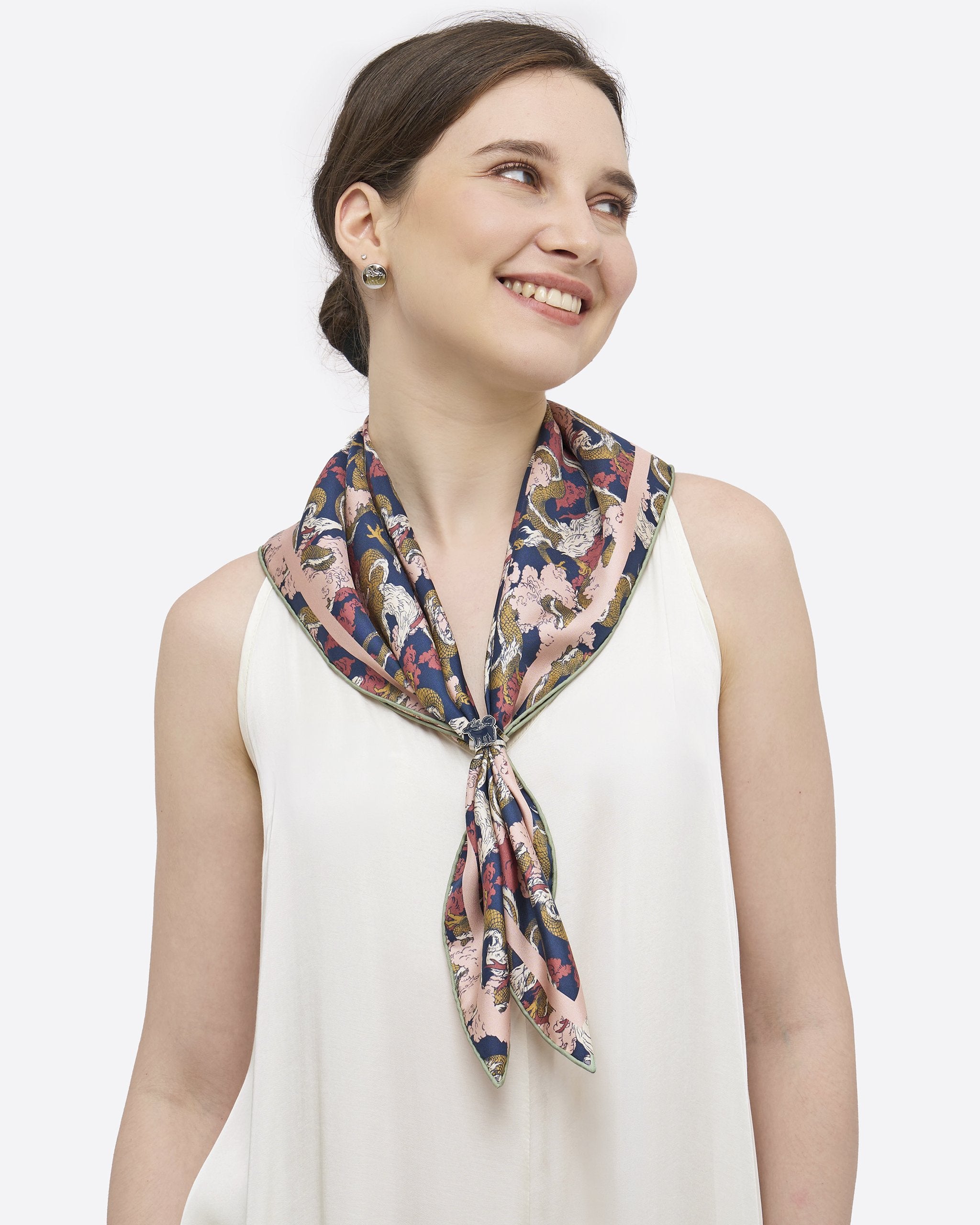 STUDIO QILING | Dragon Scarlet Indigo Double Side Silk Scarf 65