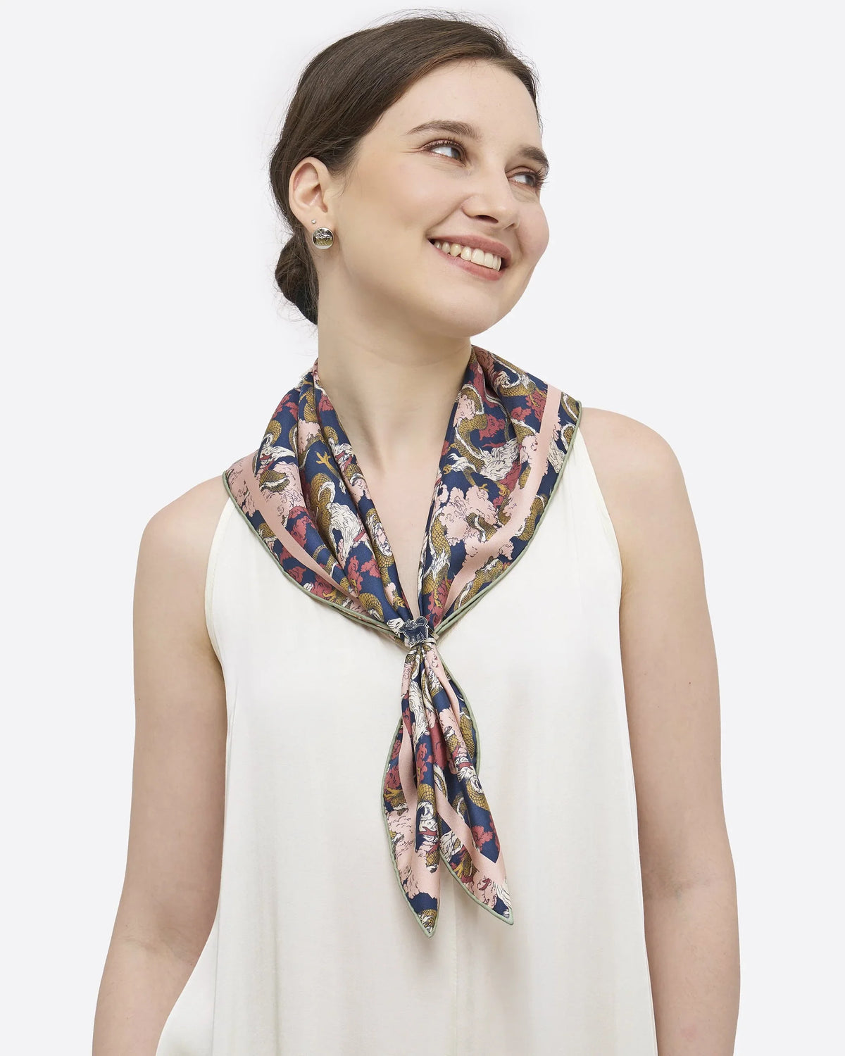 STUDIO QILING | Dragon Scarlet Indigo Double Side Silk Scarf 65