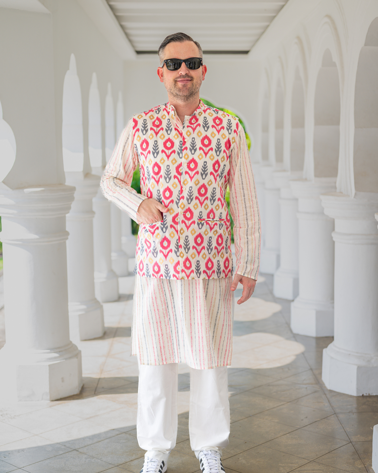 NIMBU | Gul Pink Men's Kurta Pajama Jacket Set in Cotton