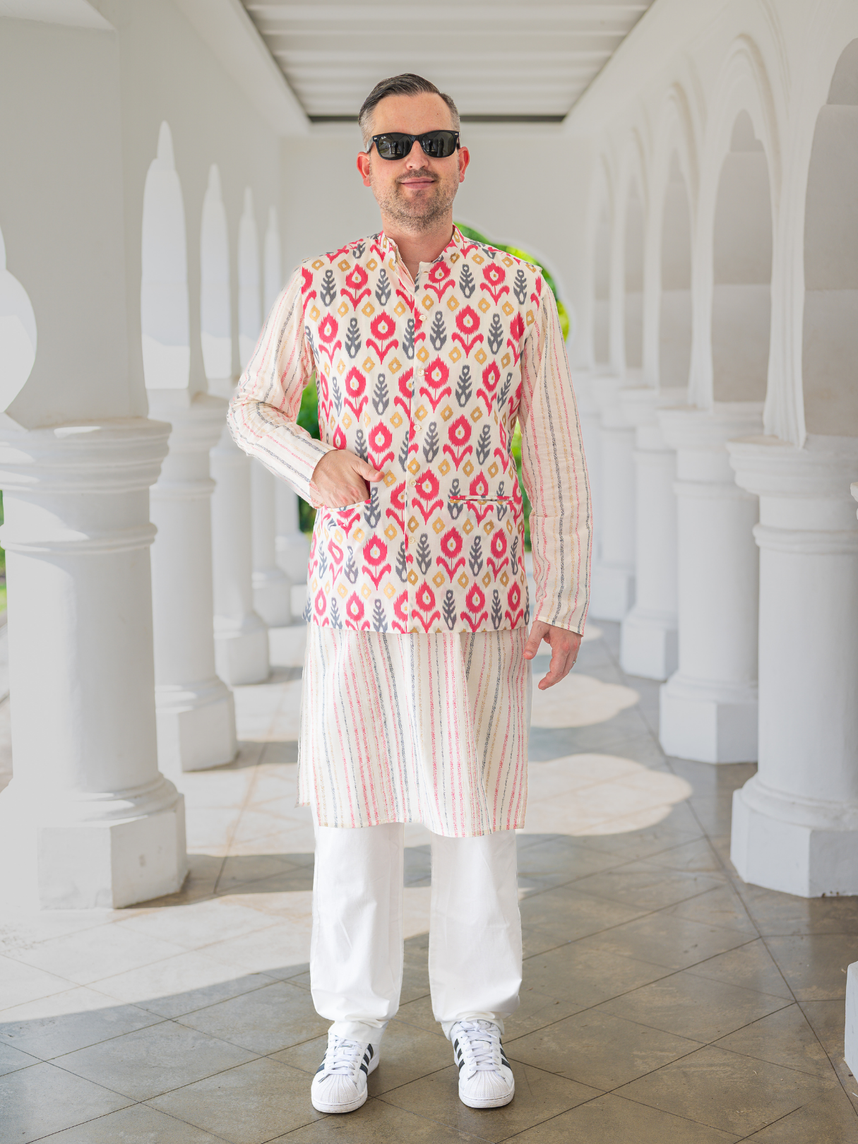NIMBU | Gul Pink Men's Kurta Pajama Jacket Set in Cotton