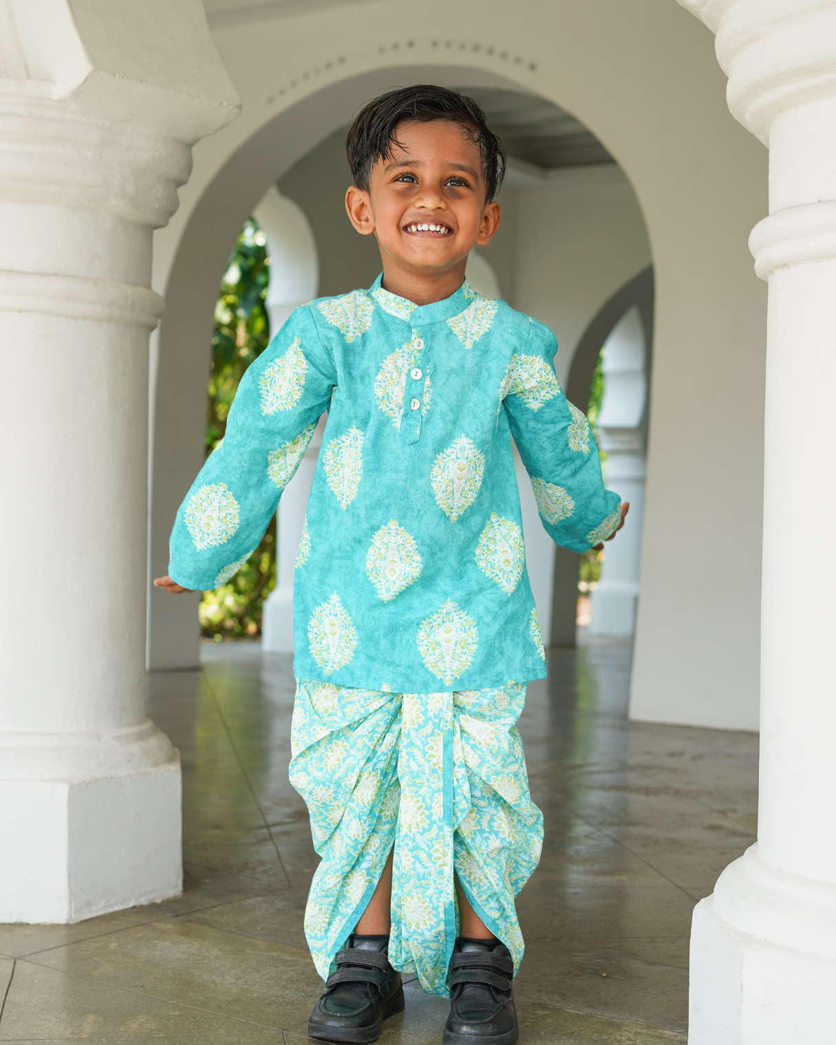 NIMBU | Mira Blue Boys Kurta Dhoti In Cotton