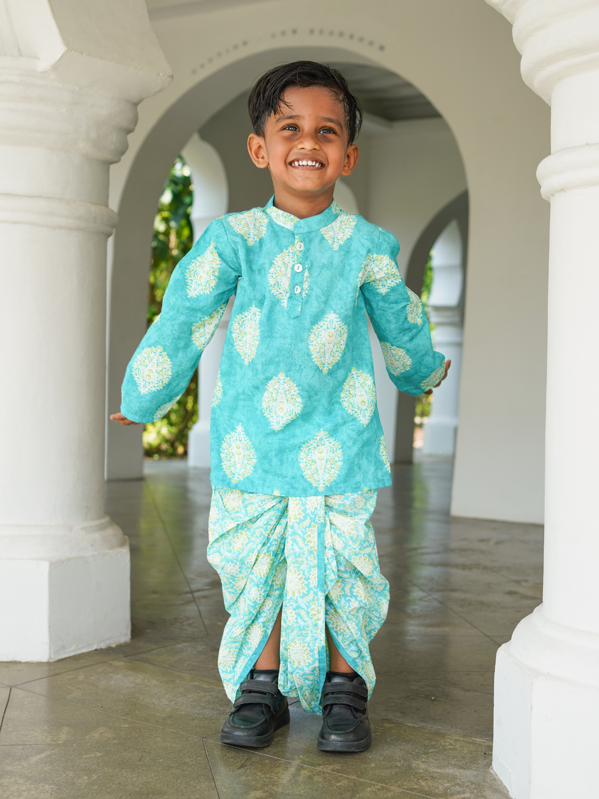 NIMBU | Mira Blue Boys Kurta Dhoti In Cotton