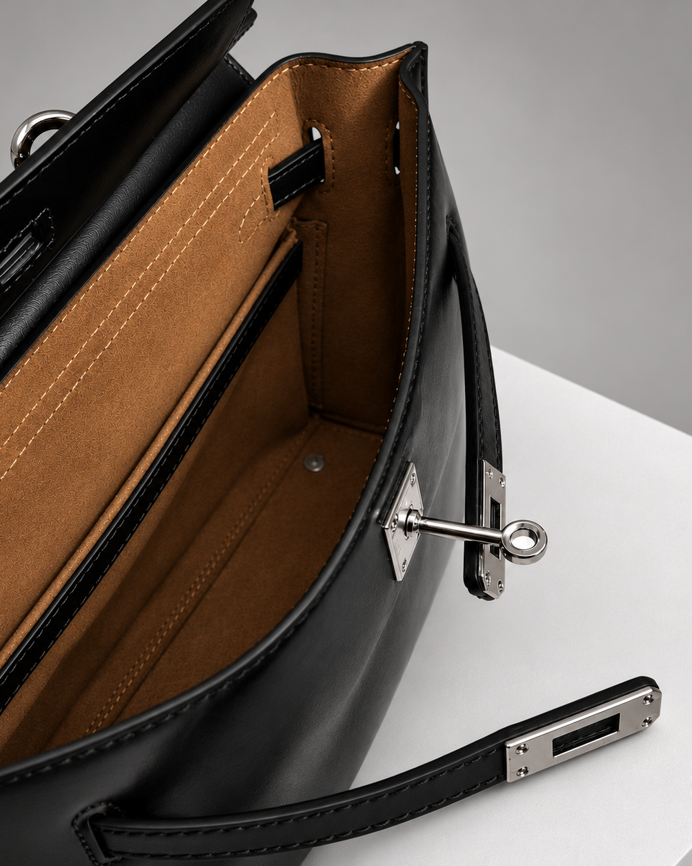 WU HAUS | Le H 30 Black Leather Top Handle Bag