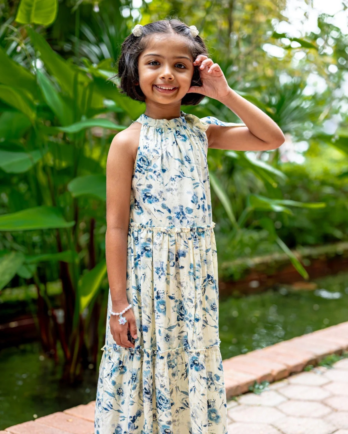 NIMBU | Elsa Girls Blue Flowy Dress in Muslin Cotton
