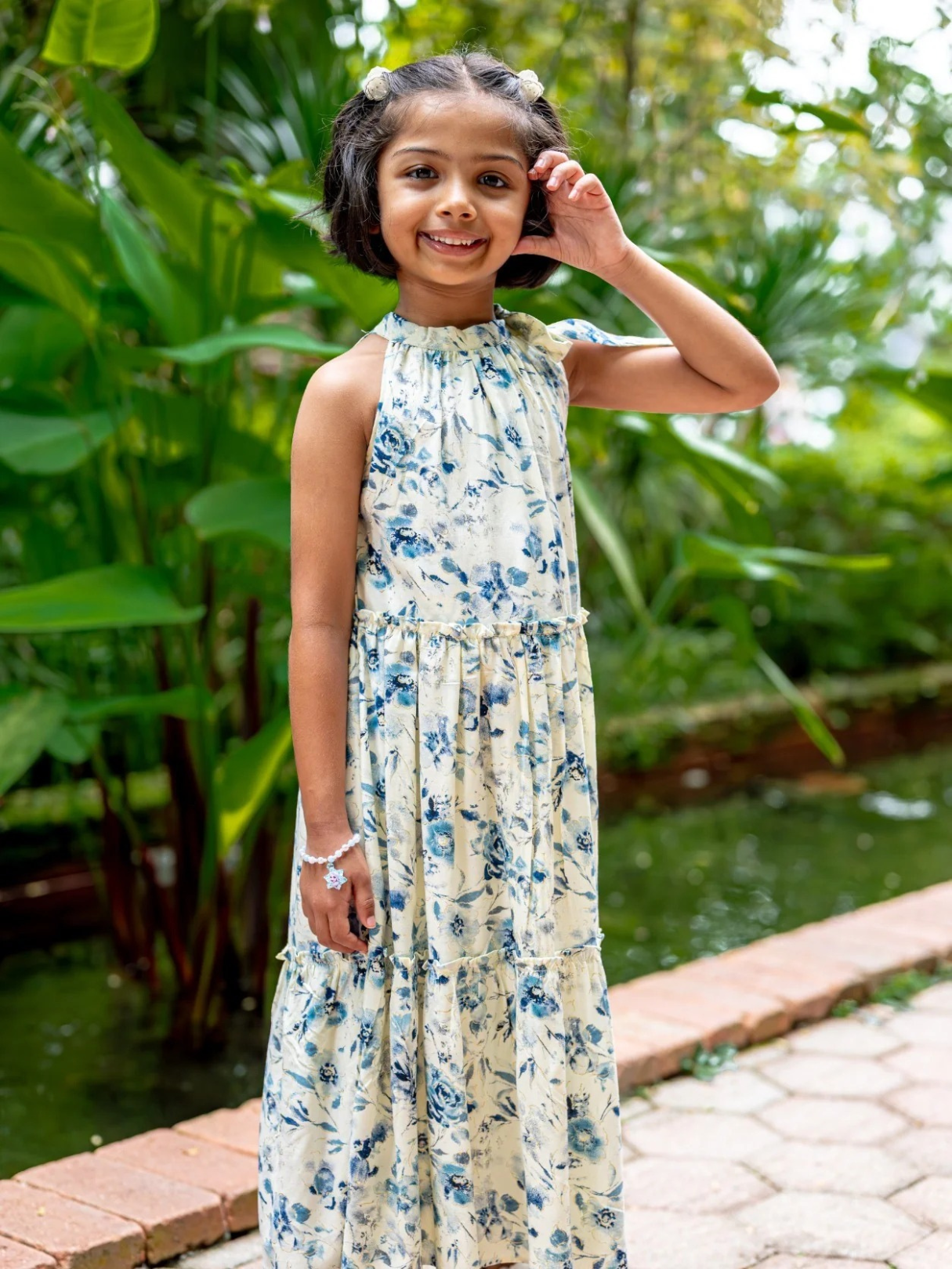 NIMBU | Elsa Girls Blue Flowy Dress in Muslin Cotton
