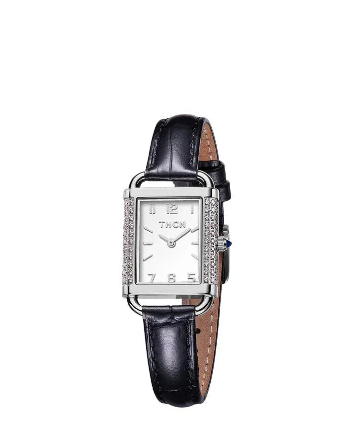 BLACK BY BLUE BRAVE | THCN Hยท II Eggshell White Dial Black Leather Strap Watch | Silver