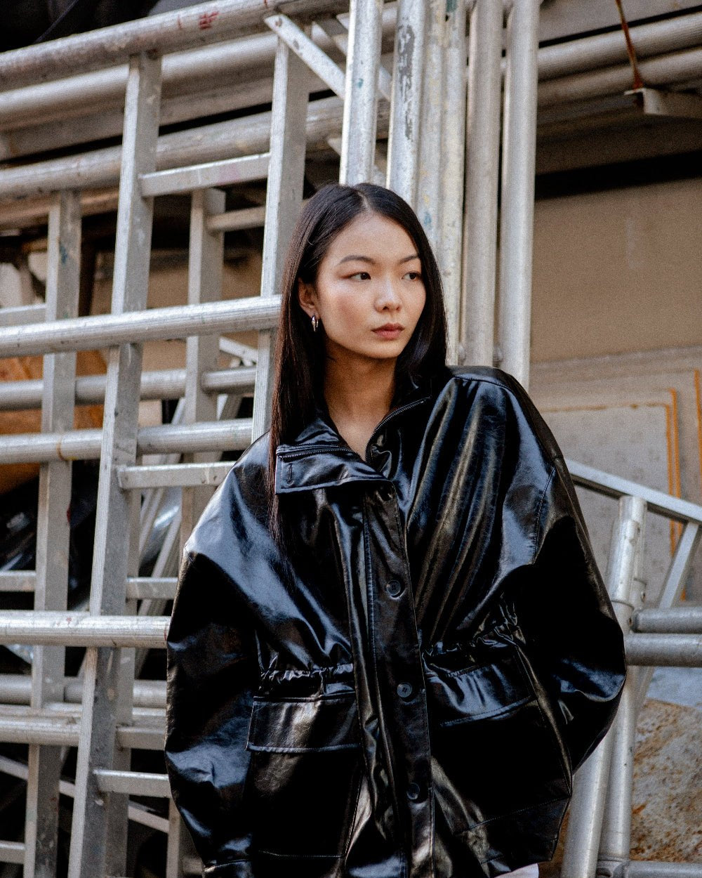 SAERO COLLECTIVE | Ryu Oversized Lacquer Jacket | Black