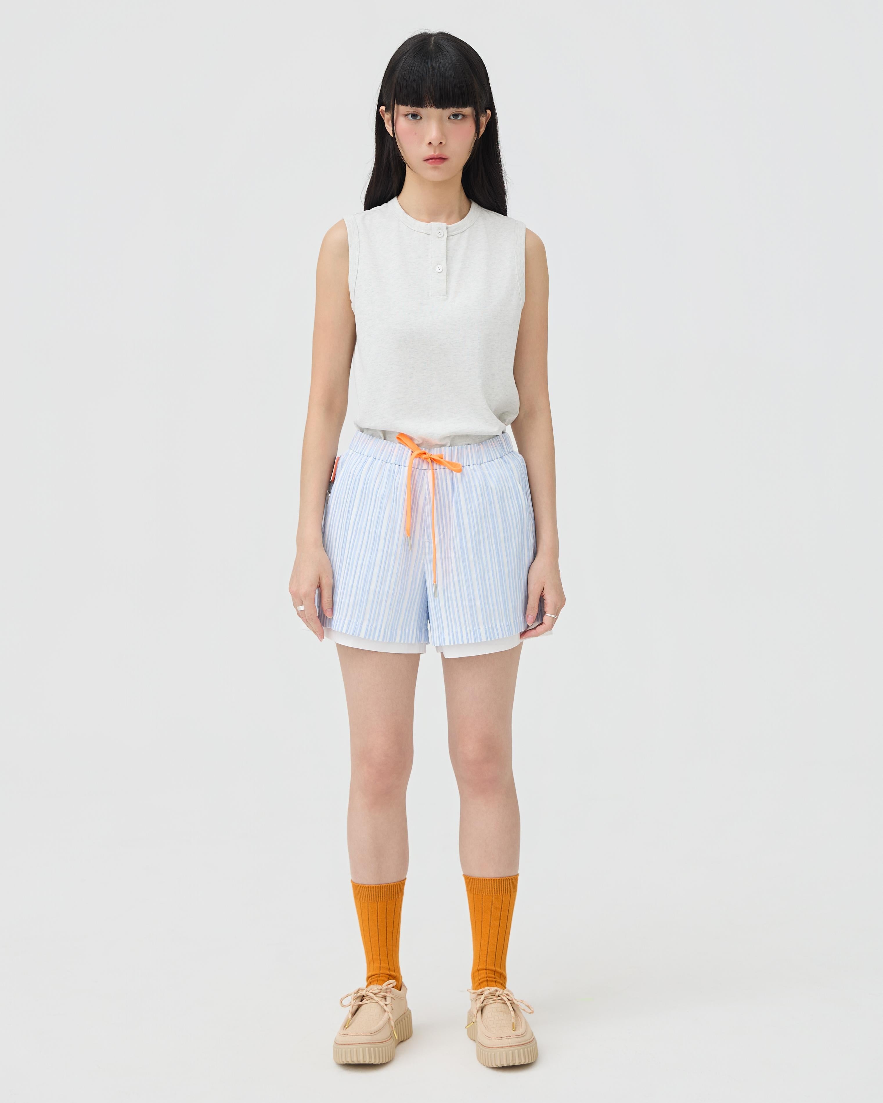 3EIGHTH | Futae Shorts In Blue Seersucker