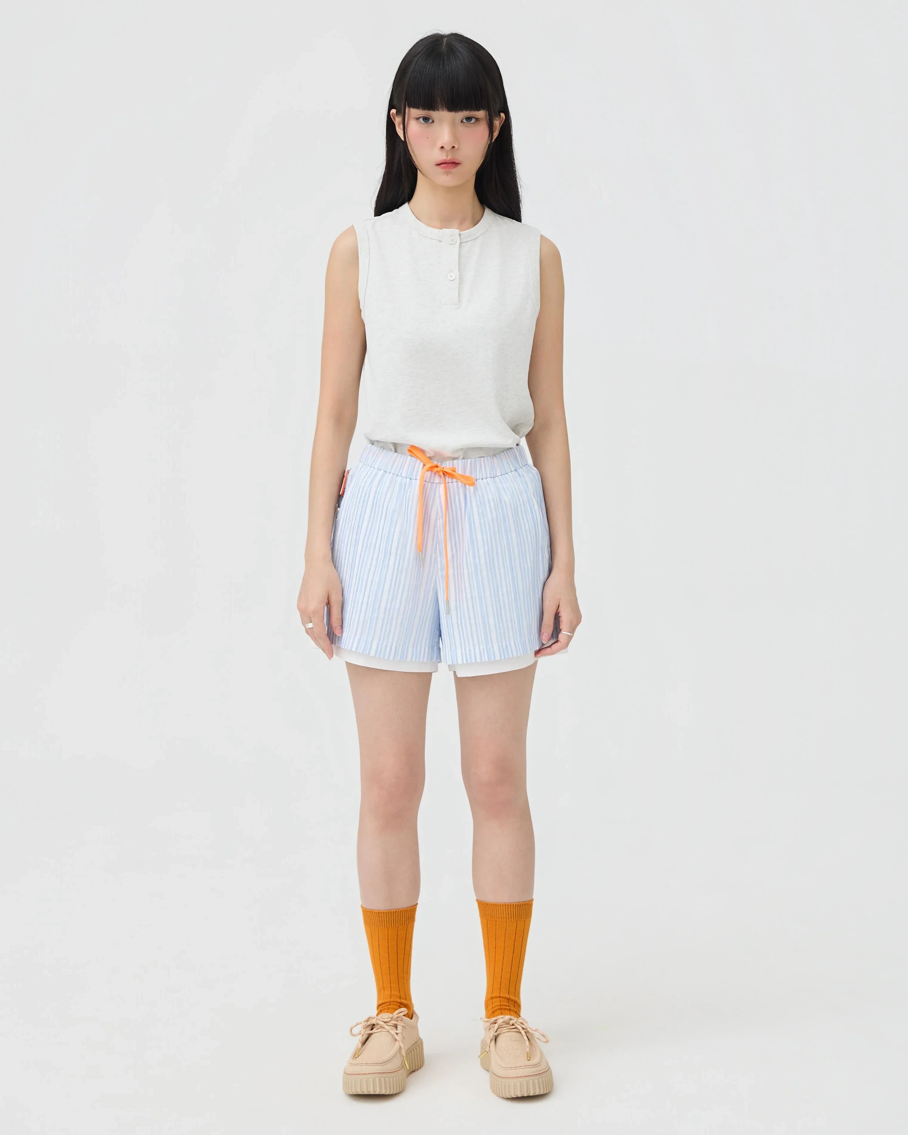 3EIGHTH | Futae Shorts In Blue Seersucker