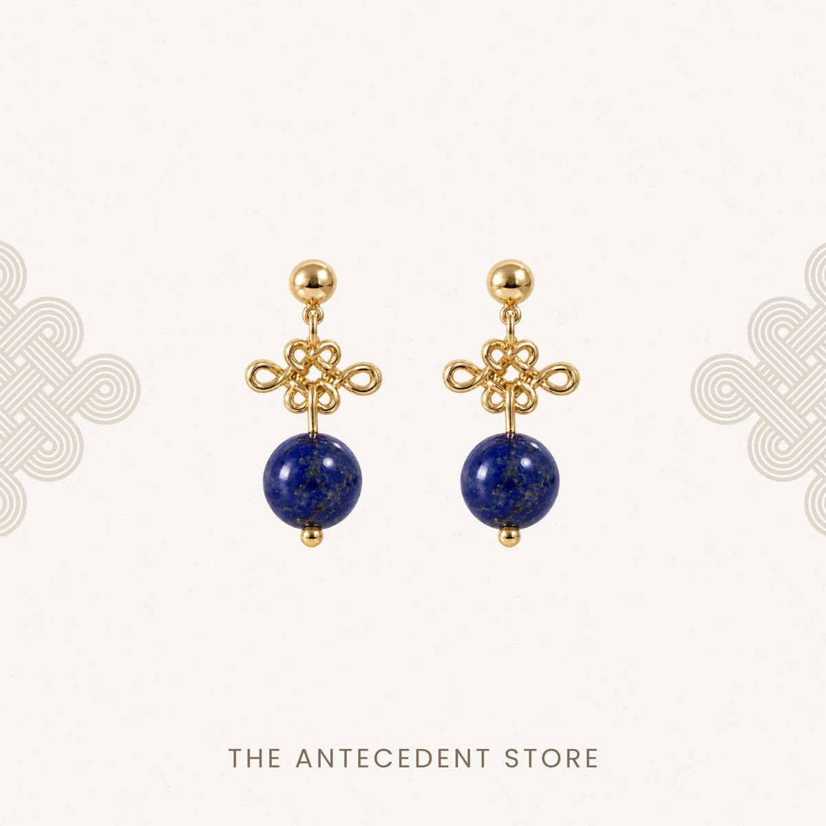 THE ANTECEDENT STORE | Auspicious Ruyi Knot With Lapis Lazuli Earrings