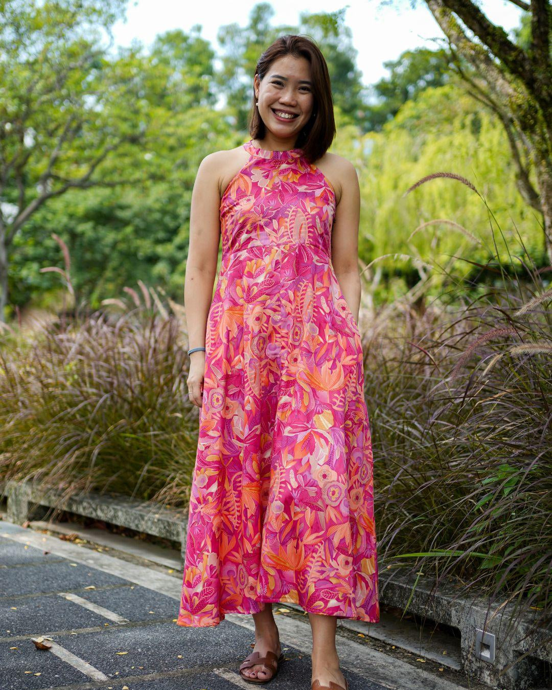 NIMBU | Eden Hot Pink Women's Long Halter in Muslin Cotton