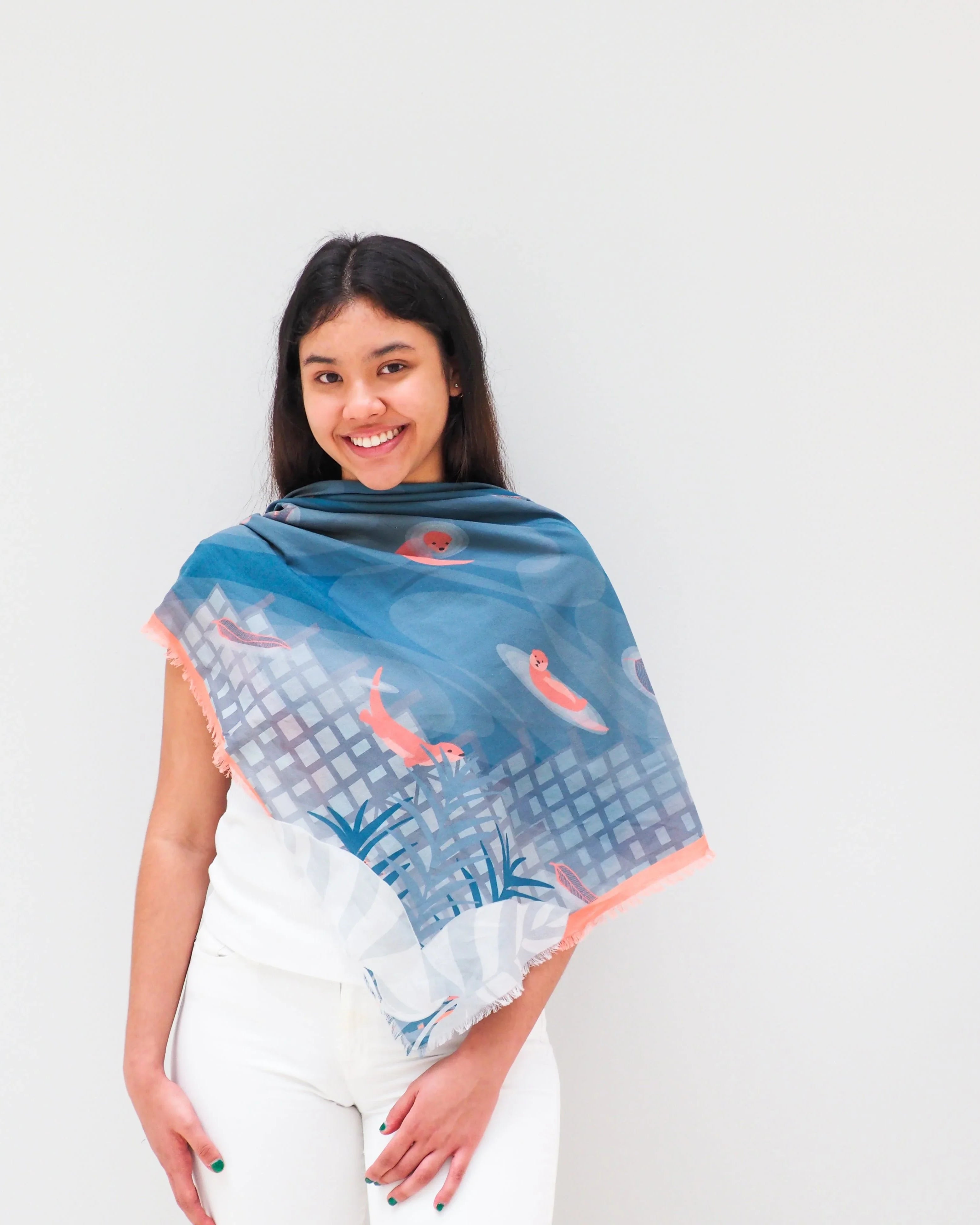 BINARY STYLE | Playful Otters 115x115cm Square Scarf