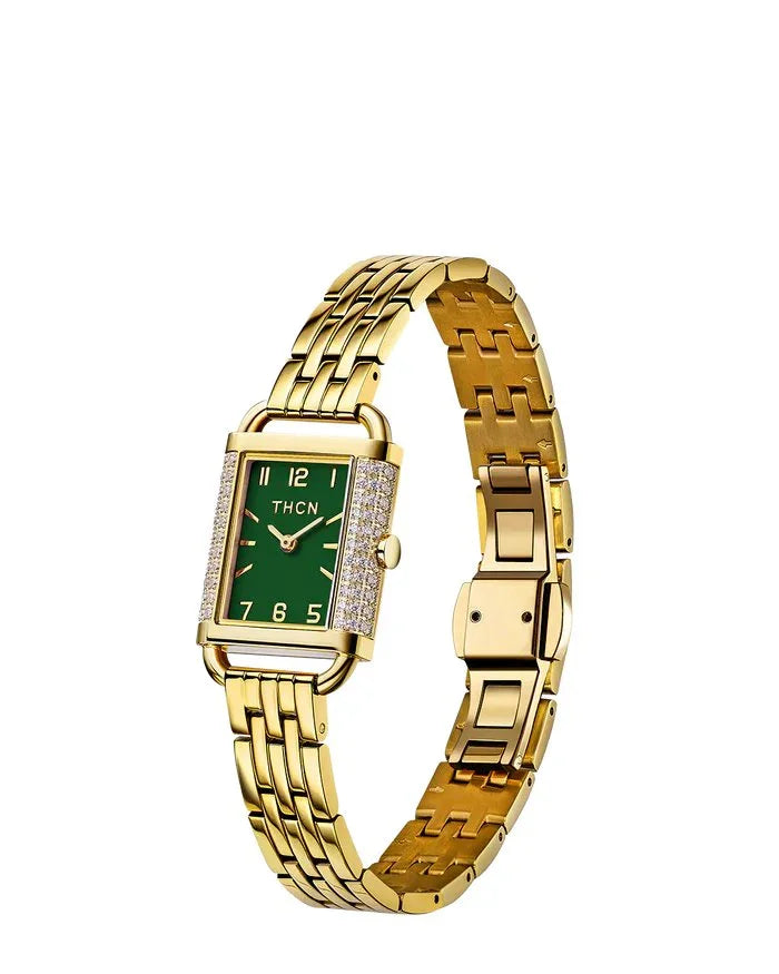BLACK BY BLUE BRAVE | THCN H· I Eggshell Green Dial Gold Bracelet Watch