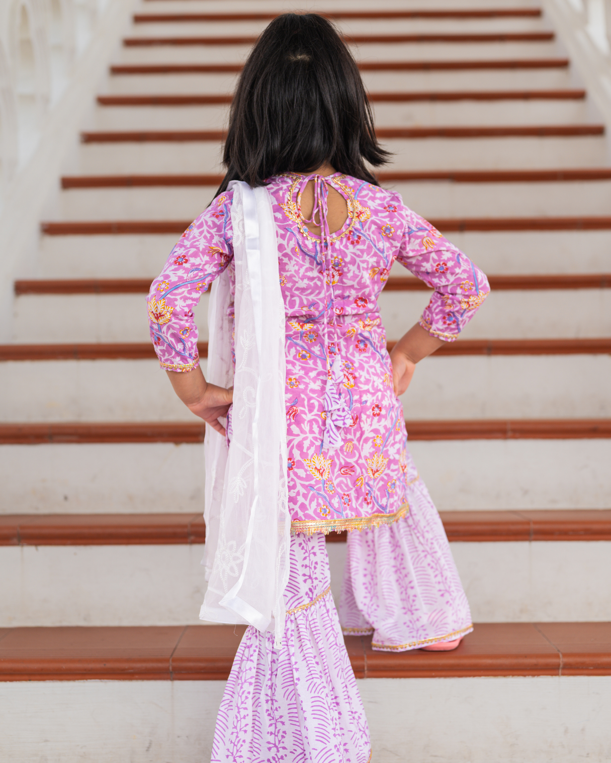 NIMBU | Devi Mauve Girls Handblock Print Kurti Sharara