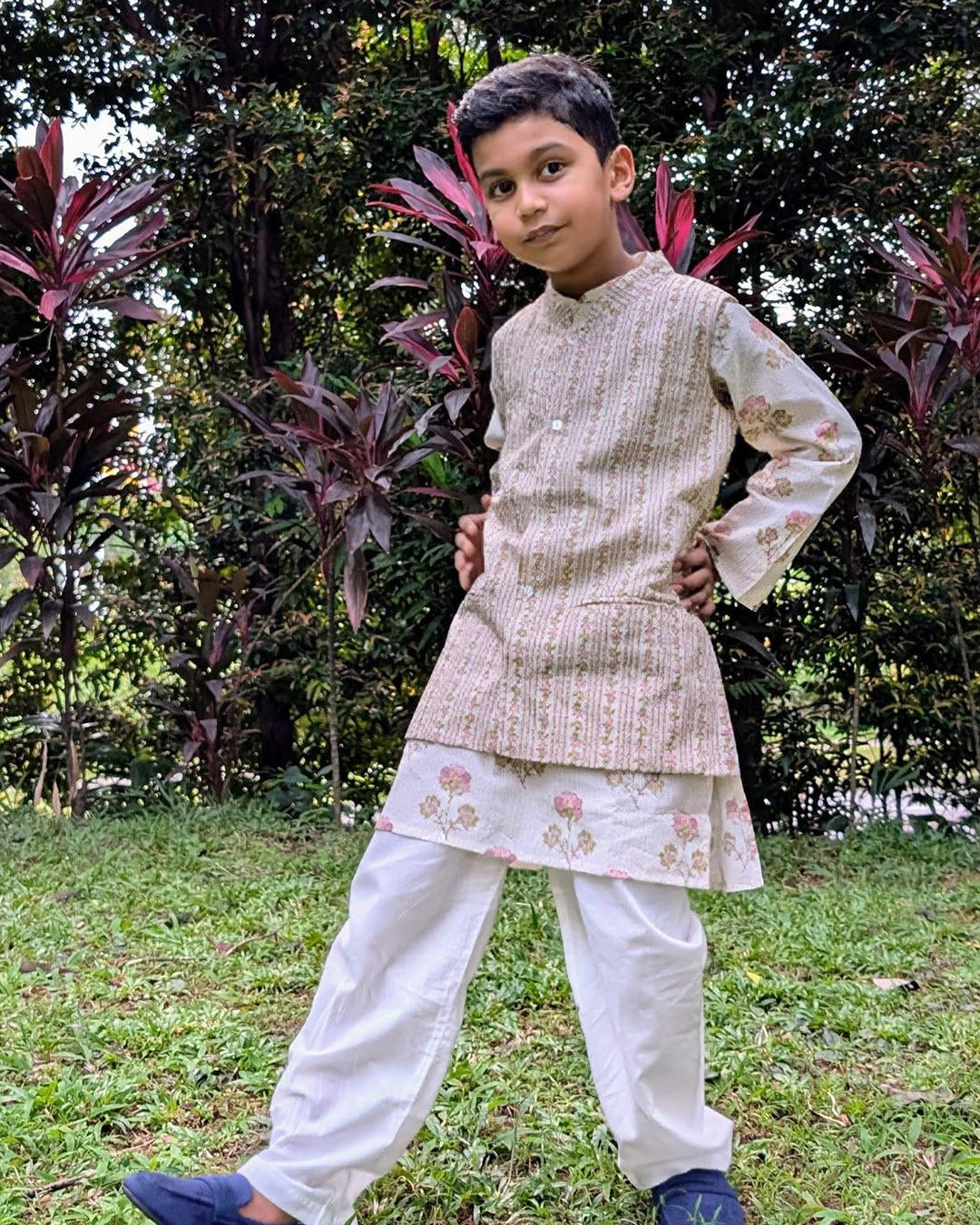 NIMBU | Pink Bloom Kurta Pajama Jacket Set