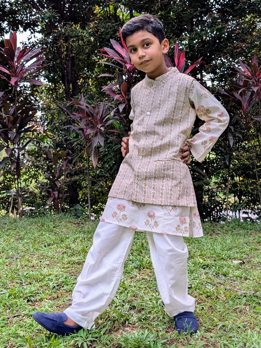 NIMBU | Pink Bloom Kurta Pajama Jacket Set
