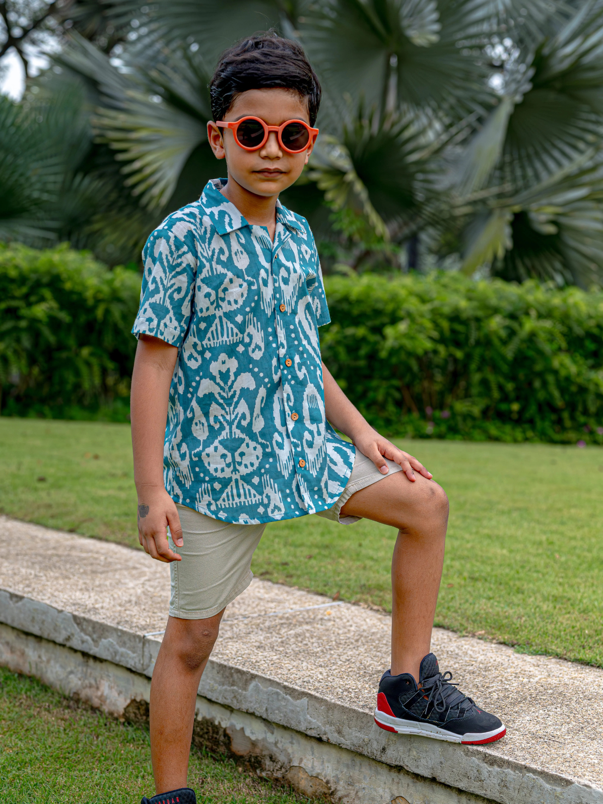 NIMBU | Ankara Blue Unisex Kids Cotton Shirt In Hawaiian Collar