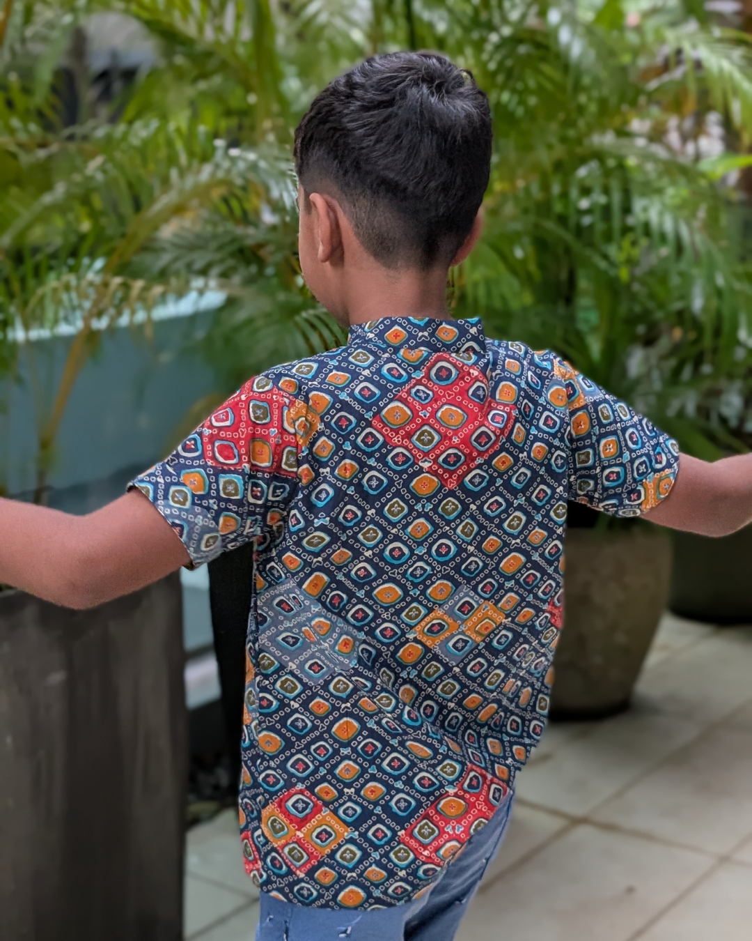 NIMBU | Jade Blue Kids Mandarin Cotton Shirt