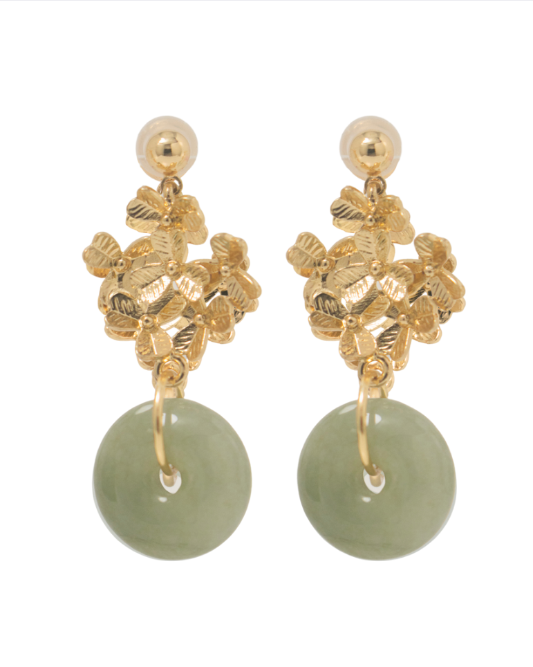 THE ANTECEDENT STORE | Burmese Green Jade Donut S2 - Floral Bouquet Earrings