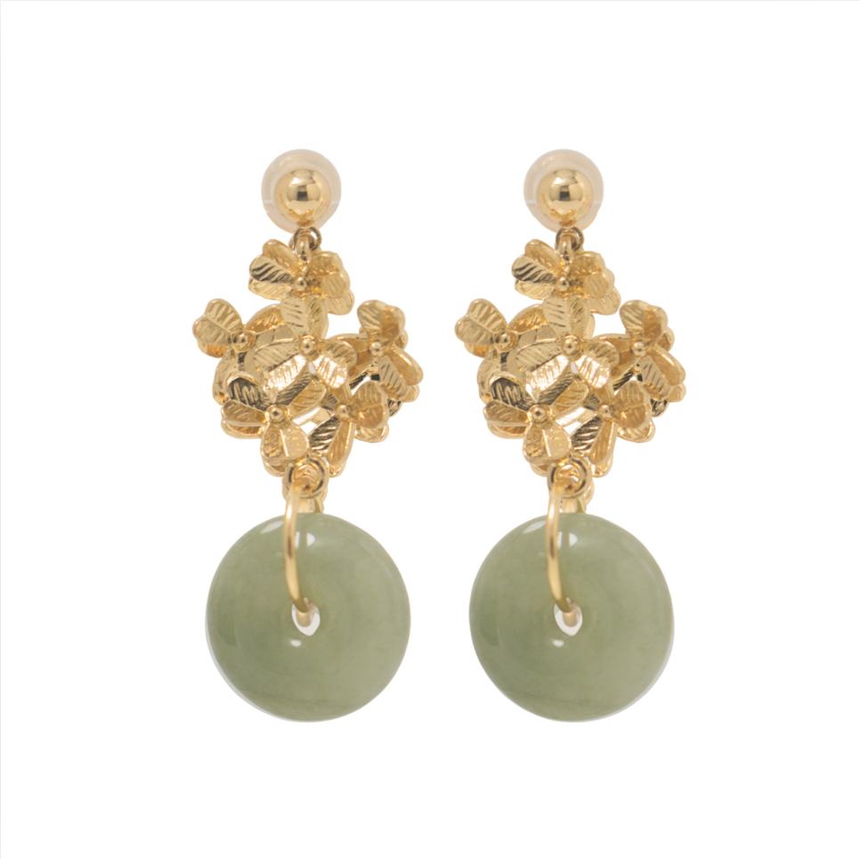 THE ANTECEDENT STORE | Burmese Green Jade Donut S2 - Floral Bouquet Earrings