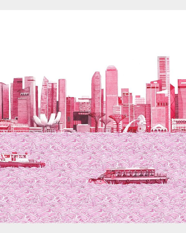 SINGLAPA | Red Singapore Skyline Tea Towel